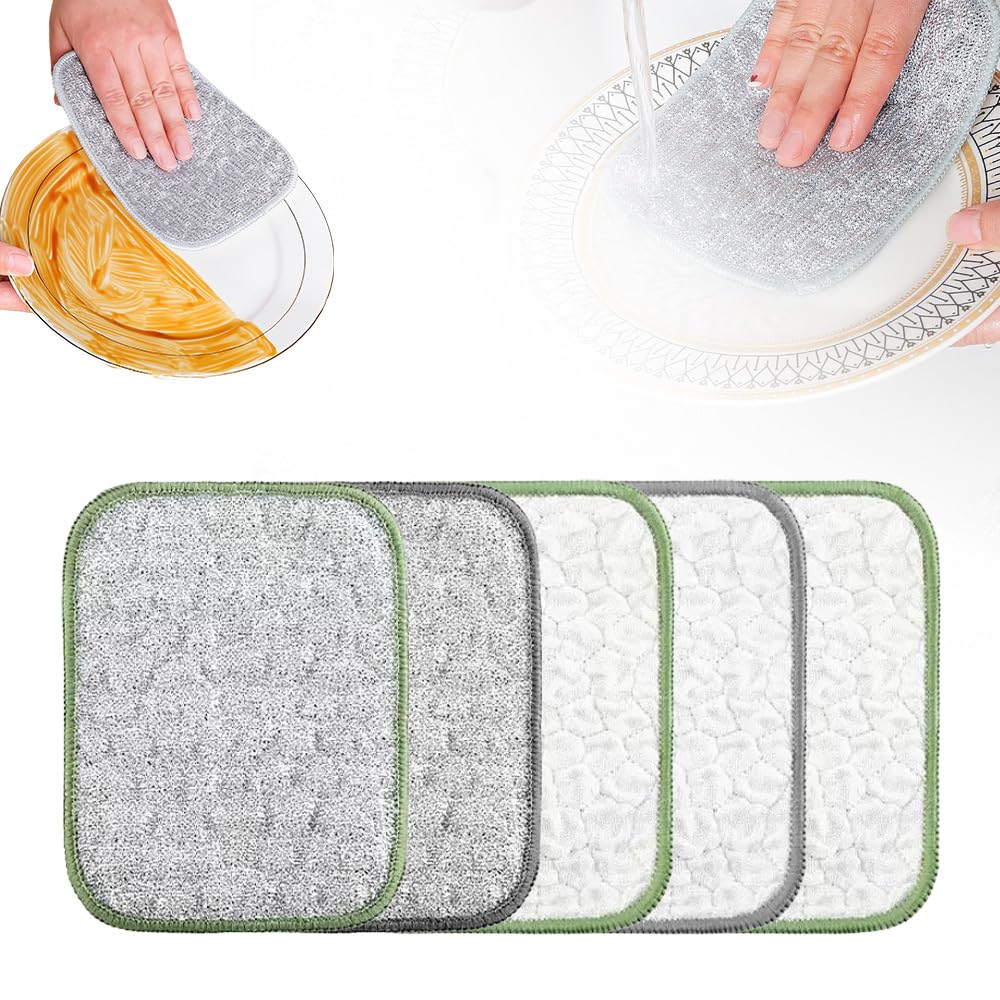 2025 Upgraded Multipurpose Wire Dishwashing Rags for Wet and Dry, Reusable Metal Scrubbing Pads Sponge Cloths, Non-Scratch Wire Dishcloth for Cleaning Kitchen Dishes Sinks (5PCS)