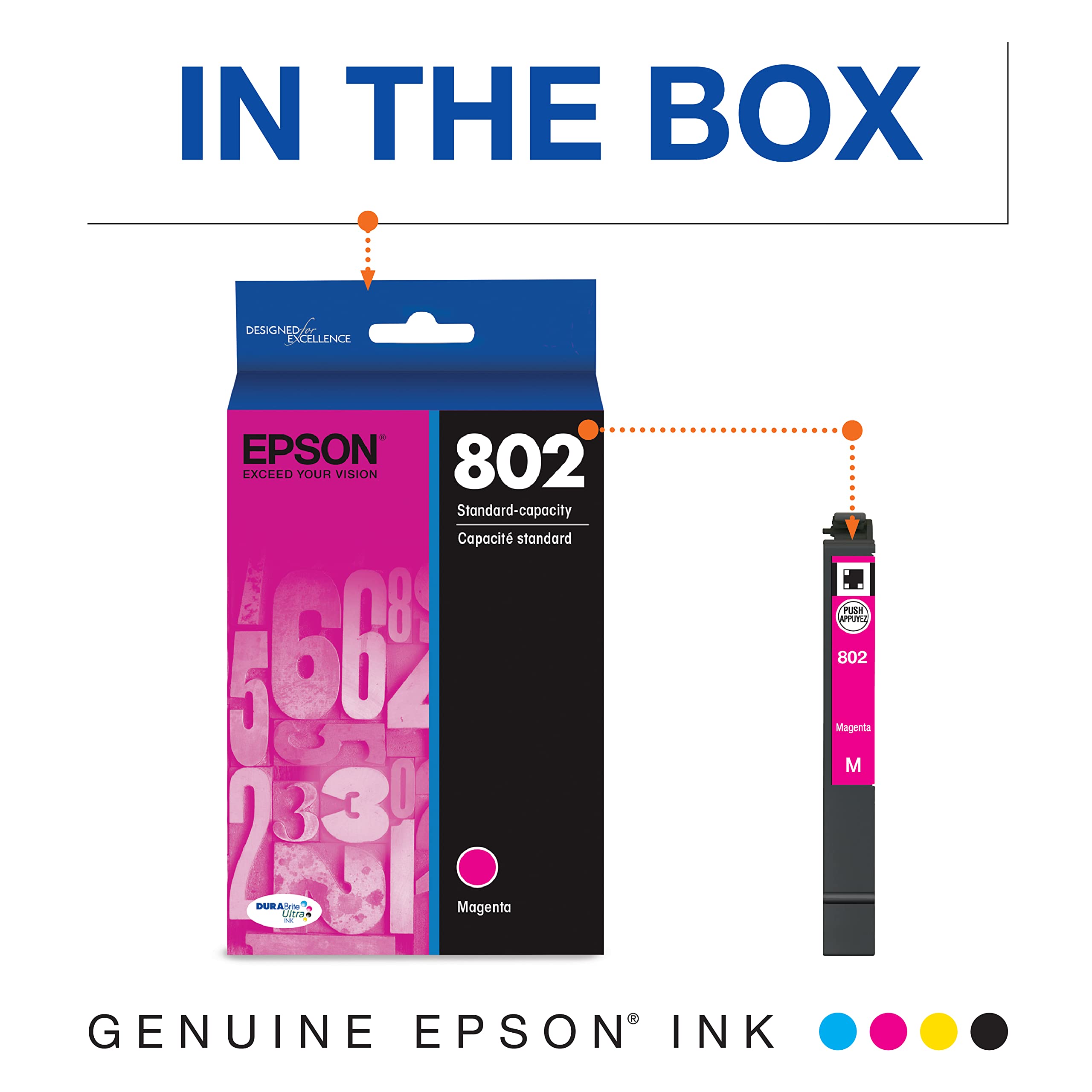 EPSON 802 DURABrite Ultra Ink Standard Capacity Magenta Cartridge (T802320-S) Works with WorkForce Pro WF-4720, WF-4730, WF-4734, WF-4740