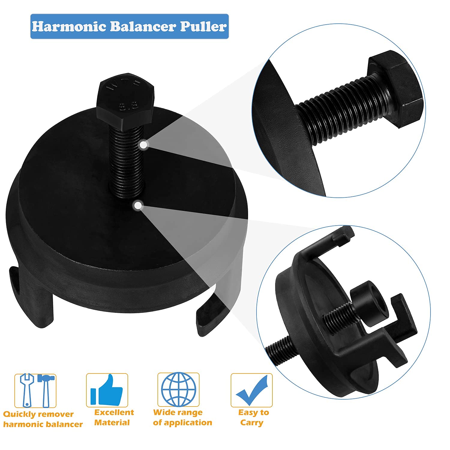 For GM LS Harmonic Balancer Puller 25264 Crank Pulley Puller Automotive Replacement Engine Quickly Removes Harmonic Balancers without Tapped Holes