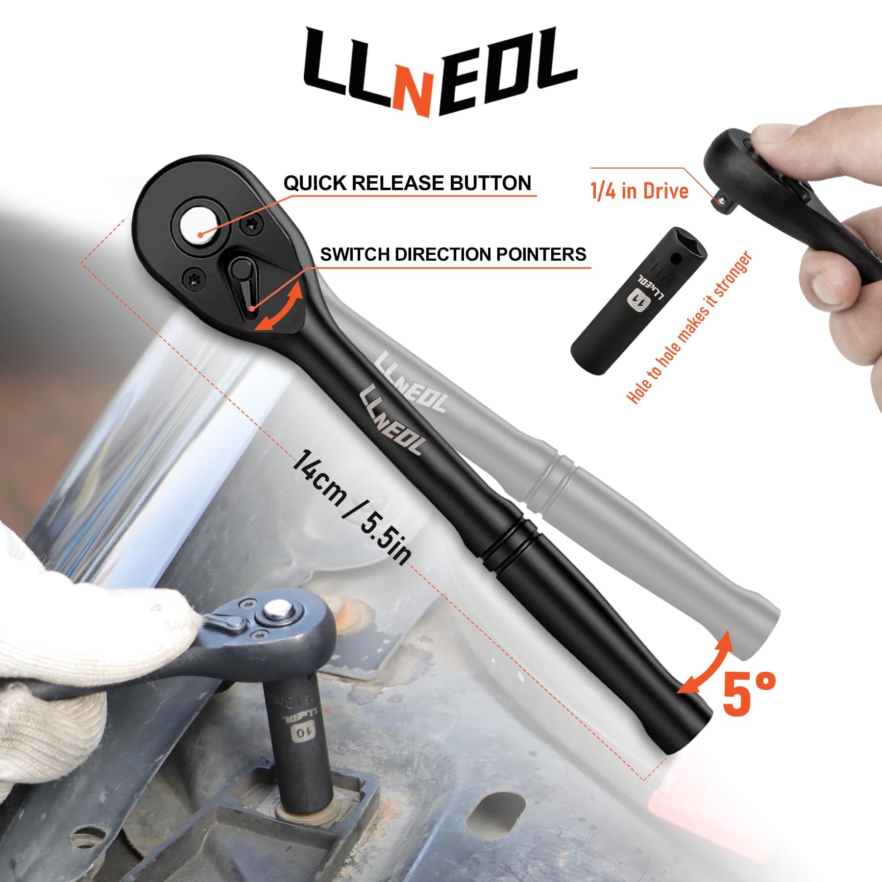 LLNEDL 1/4 Inch Drive Impact Socket Set, 83Pcs Socket Wrench Set Metric & SAE from 4-15mm, 5/32-9/16", 6 Point CR-V Deep & Shallow Sockets Kit with 72T Ratchet Handle, E Torx, for Automotive & Home