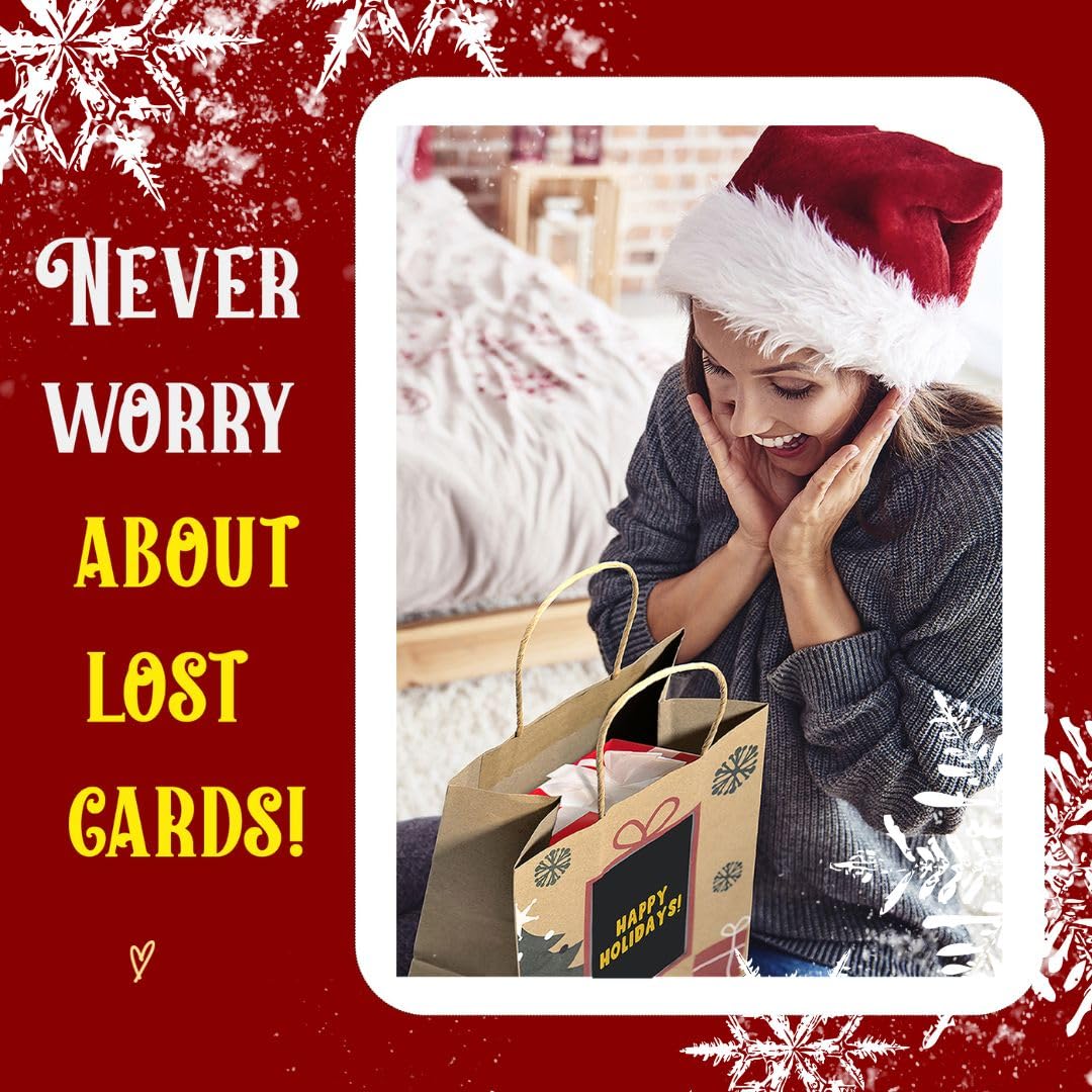 PURPLE LADYBUG 6 Brown Christmas Gift Bags Medium Size Bulk with Scratch Paper Panel for Personalized Messages & Christmas Tissue Paper - Small Christmas Bags for Gifts, Secret Santa Holiday Gift Bags
