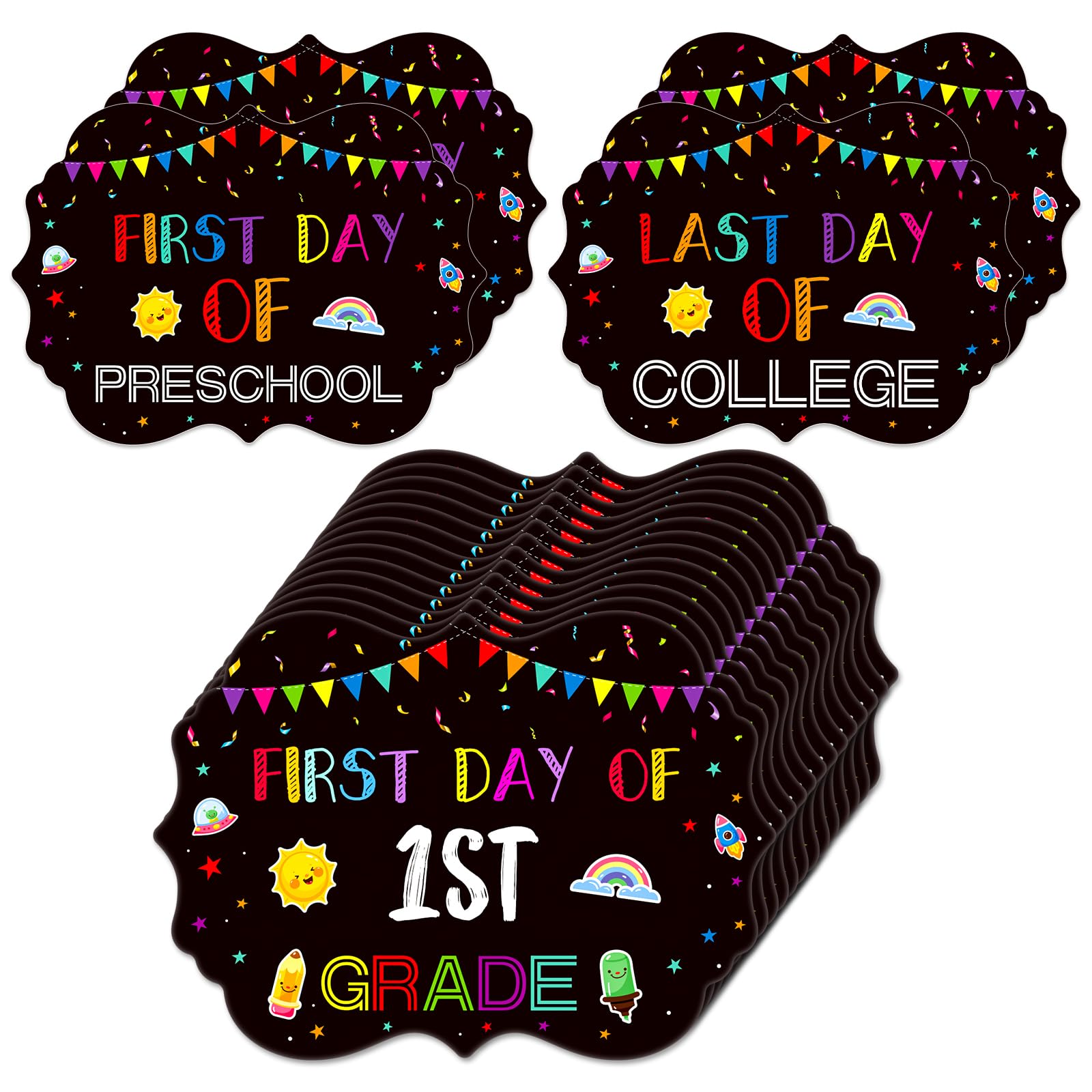 JUESMOS First and Last Day of School Sign Double Sided Back to School Chalkboard Style Photo Prop Signs for Kids Girls Boys Reusable 15 Grades Preschool Kindergarten First Grade Photo Props Supplies