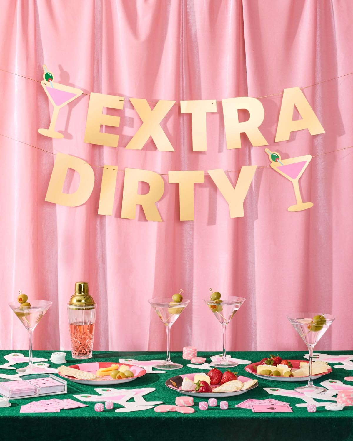 xo, Fetti Extra Dirty Martini Gold Foil Banner - 5 Ft. | Bachelorette Decoration, Birthday Party Sign, Casino Decor, Girl Cocktail Backdrop, Vegas Photo Booth Background