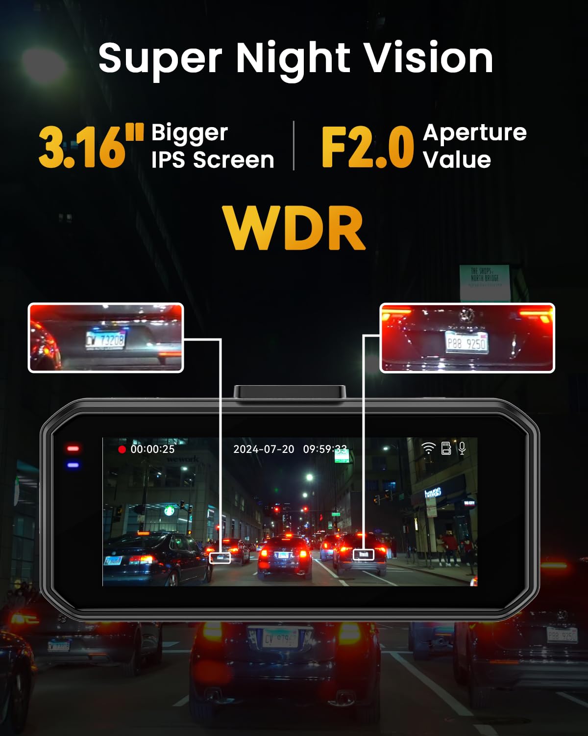 Dash Cam Front and Rear, 4K UHD Dual Dash Camera for Cars, 3.16" IPS Dashboard Camera Recorder Built-in WiFi & APP Control, with Free 64GB SD Card, 24H/7 Parking Mode, WDR, Supercapacitor