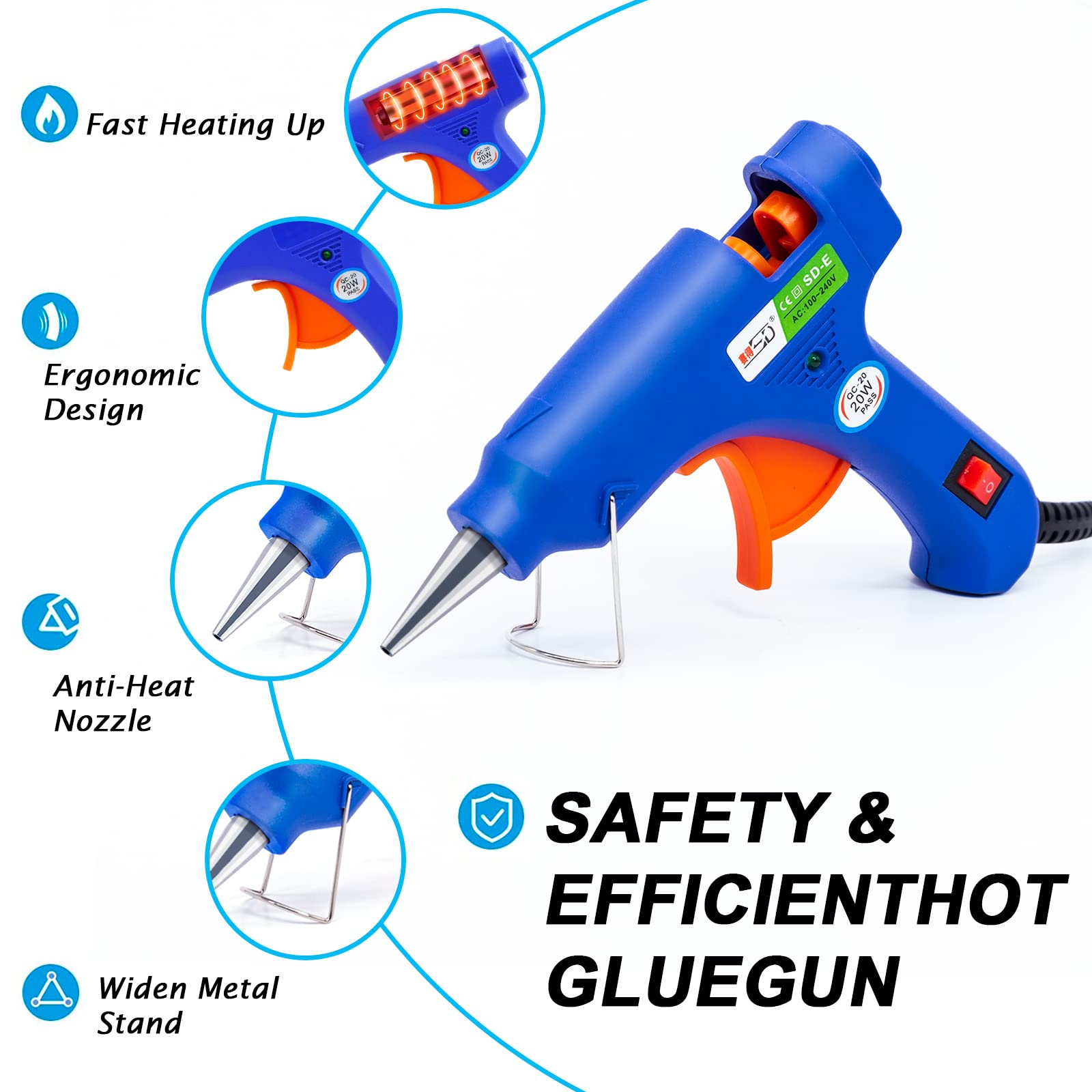 Hot Glue Gun Kit, 40 Glue Sticks for Mini Glue Guns with Hardshell Carrying Case for School Crafts DIY Arts, Quick Home Repairs, Home School Project and Festival Decorations (20W)