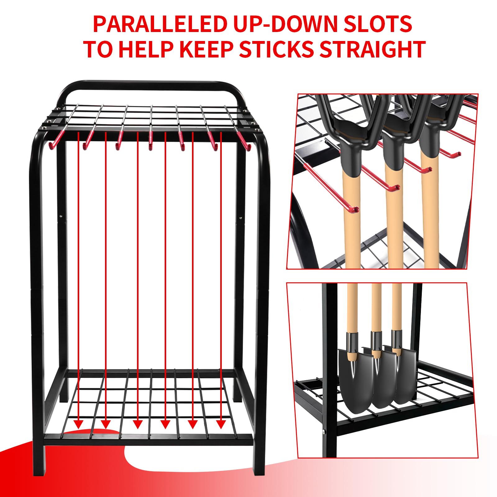 Trieez Heavy Duty Garden Tool Storage, Alloy Steel Garden Tool Organizer - Sturdy Metal Garden Tool Organizer for Garage, Tools, Shed, Yard Tool Holder, Garage Tool Organizer Rack - BLK
