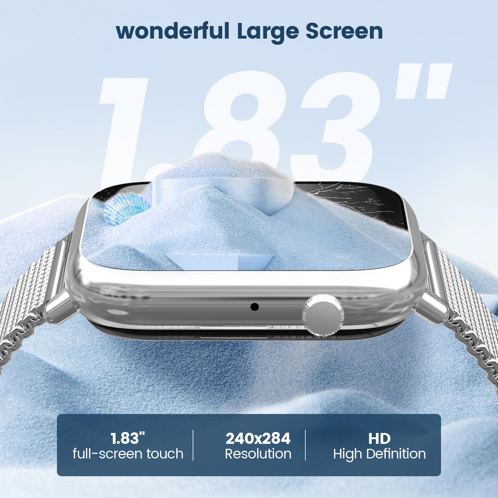 elfofle Smart Watches for Women,1.83" Fitness Tracker with Answer/Make Calls/Sleep Monitor/IP67 Waterproof /SpO2 Fitness Tracker/Sleep Monitor Watch for Android iOS (Silver)