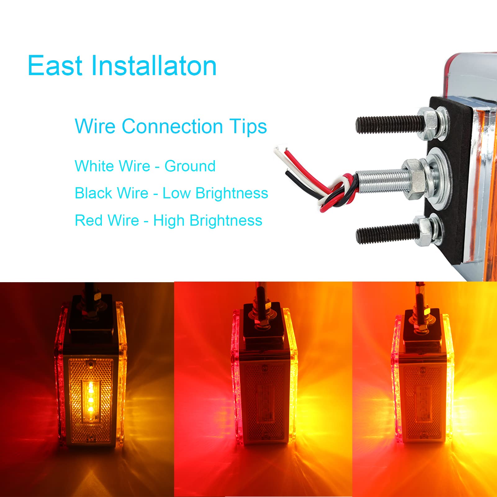 2 PCS Amber/Red Double-Face Pedestal Fender Light with Stud Mount, Square 52 LED Stop Turn Tail Signal Trailer Light for Semi Trucks Peterbilt Kenworth Freightliner Towing Dual-Face Orange Waterproof