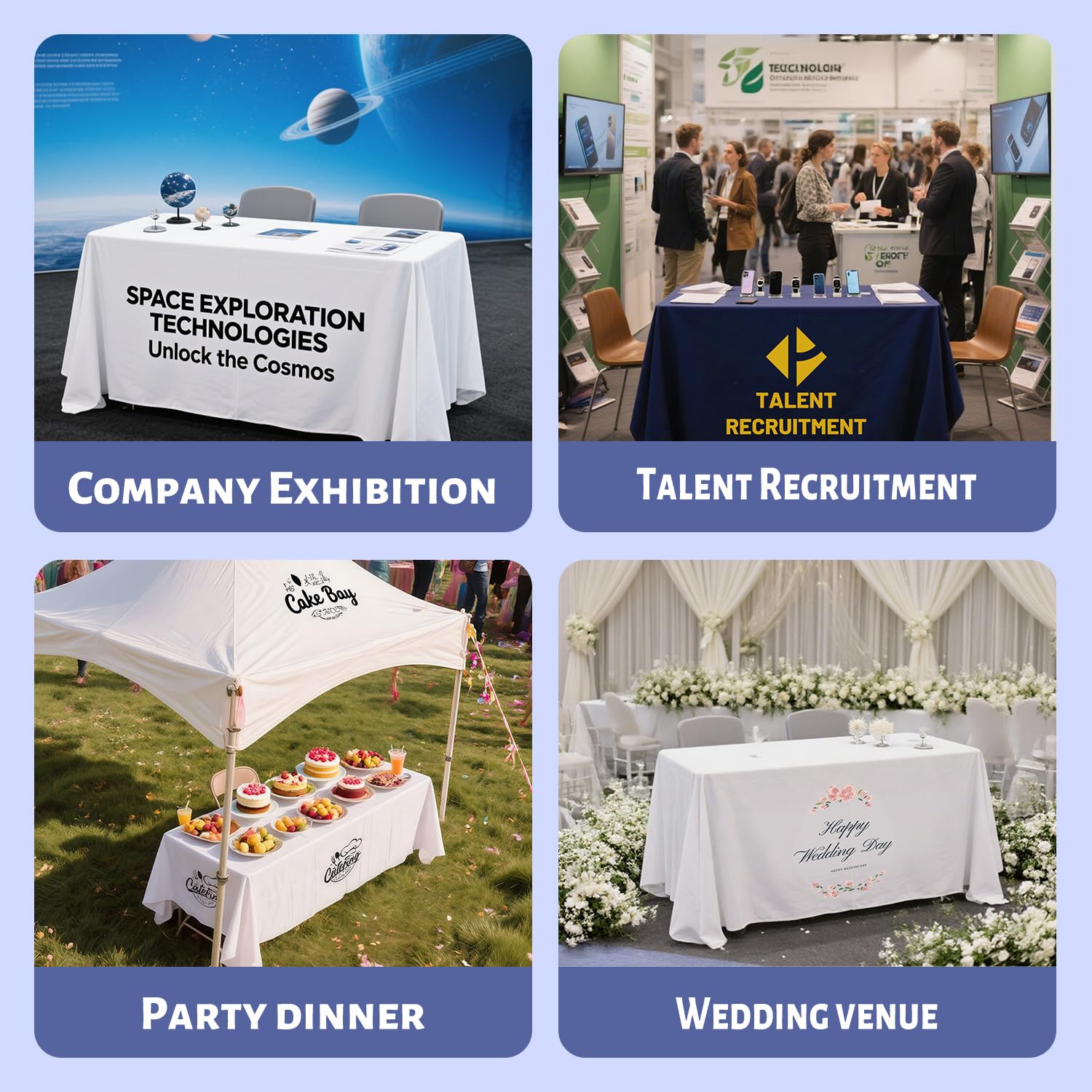 GagetElec Customized Table Cloth with Logo 4FT 5FT 6FT 8FT Personalized Tablecloth for Tradeshow Events Birthday Wedding Anniversary Tradeshow (4FT Open Back)