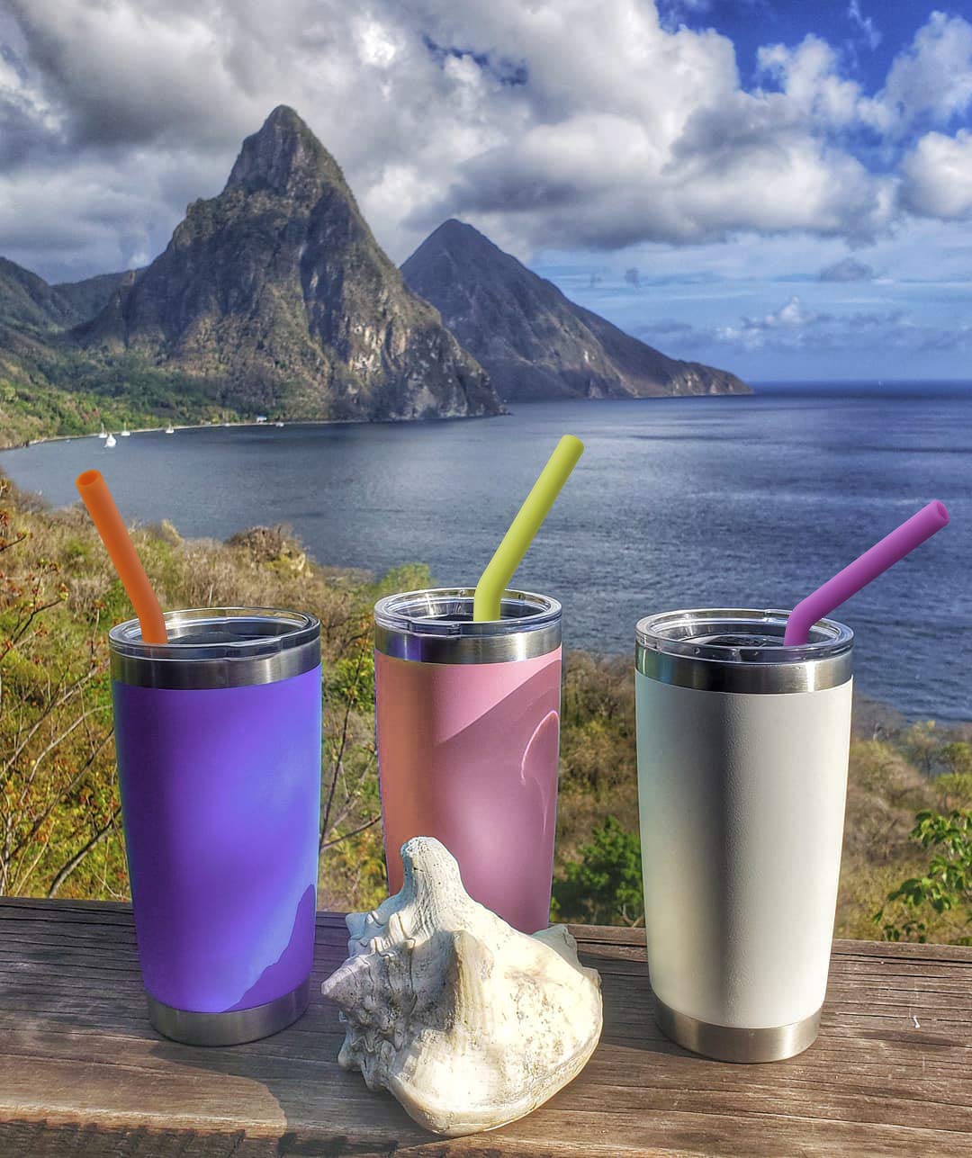 Hiware Reusable Silicone Straws, Long Flexible Silicone Drinking Straws with Cleaning Brushes for 30 oz Tumblers - 10 Pieces - BPA-Free - No Rubber Taste