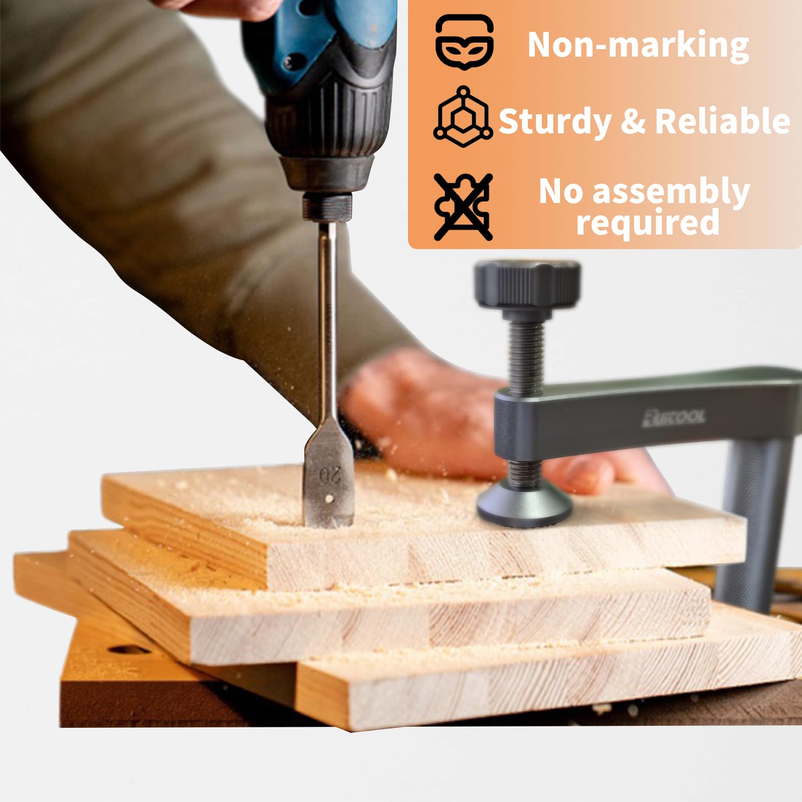 RUITOOL Bench Dog Clamp,3/4"(19mm) Stable Holdfast Dog Hole Clamp,Adjustable MFT Table Aluminum Table Clamps for Woodworking Tools - 2 Pack
