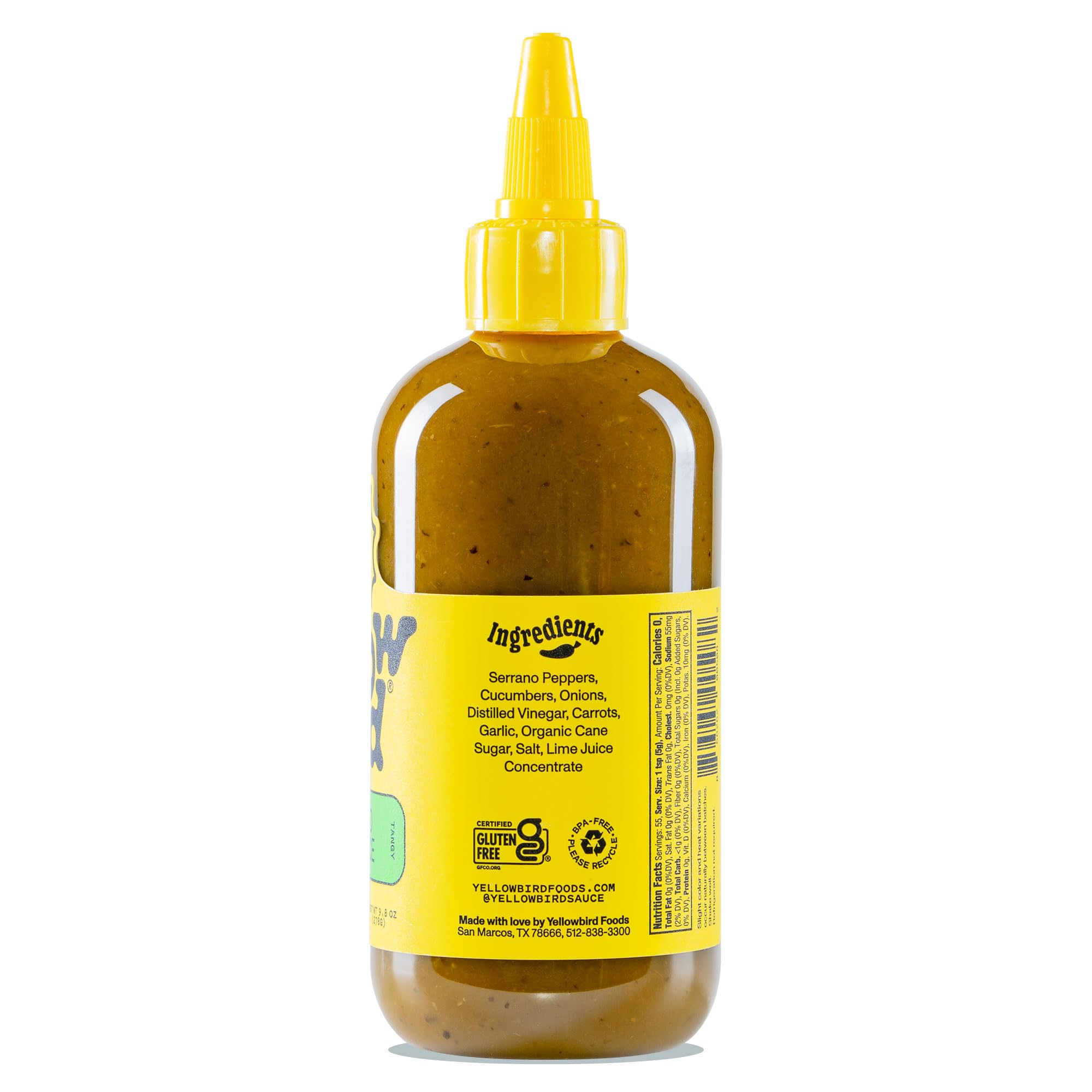 Serrano Hot Sauce by Yellowbird - Serrano Pepper Sauce with Serrano Peppers, Cucumbers, and Lime - Plant-Based, Gluten Free, Non-GMO Hot Pepper Sauce - Homegrown in Austin - 9.8 oz