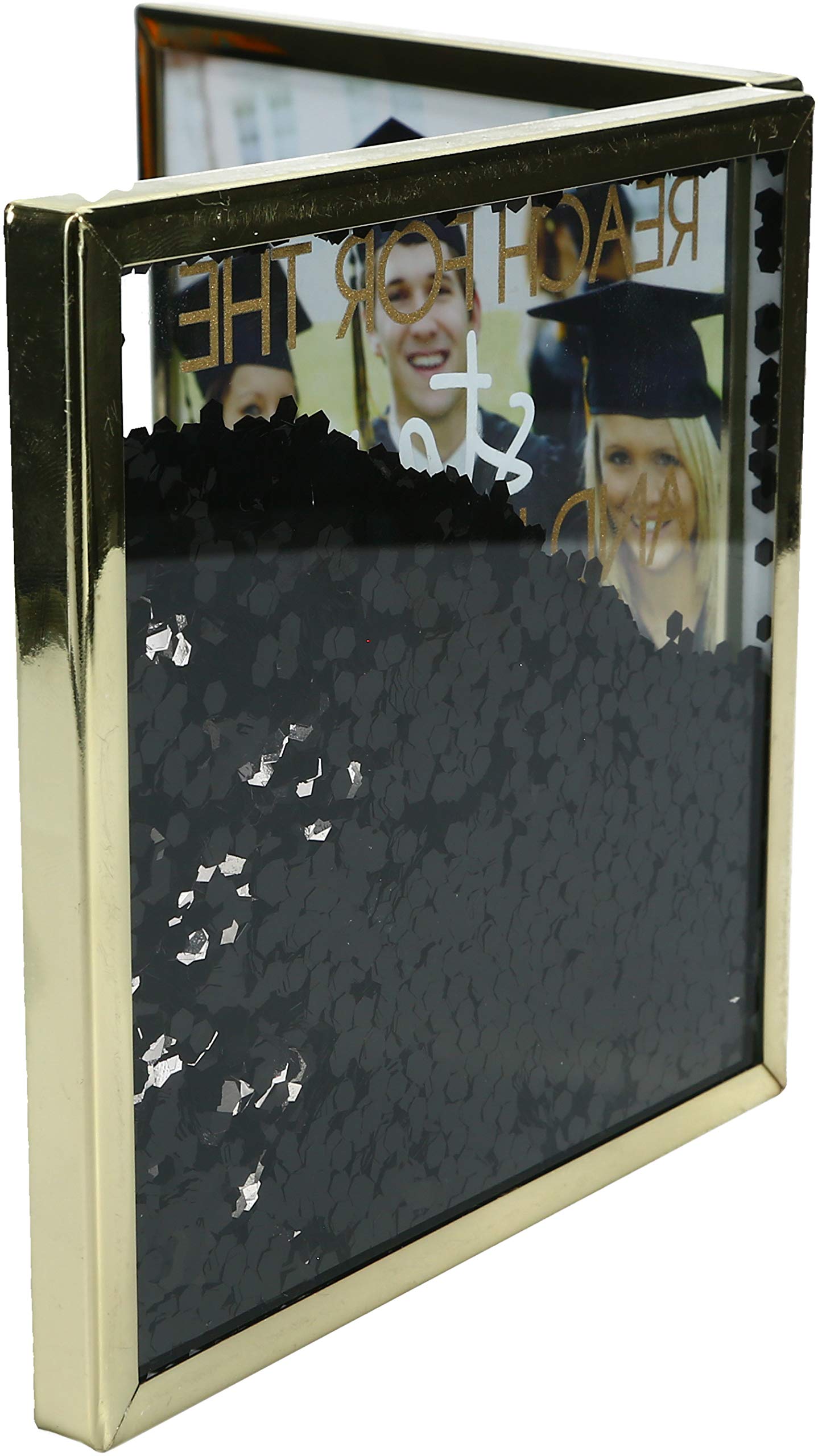 Pavilion Gift Company Reach For The Stars And Leave A Little Sparkle Wherever You Go - 9.75 Inch Double-Sided Hinged Glitter Picture Frame For 4.5 Inch Square Photo