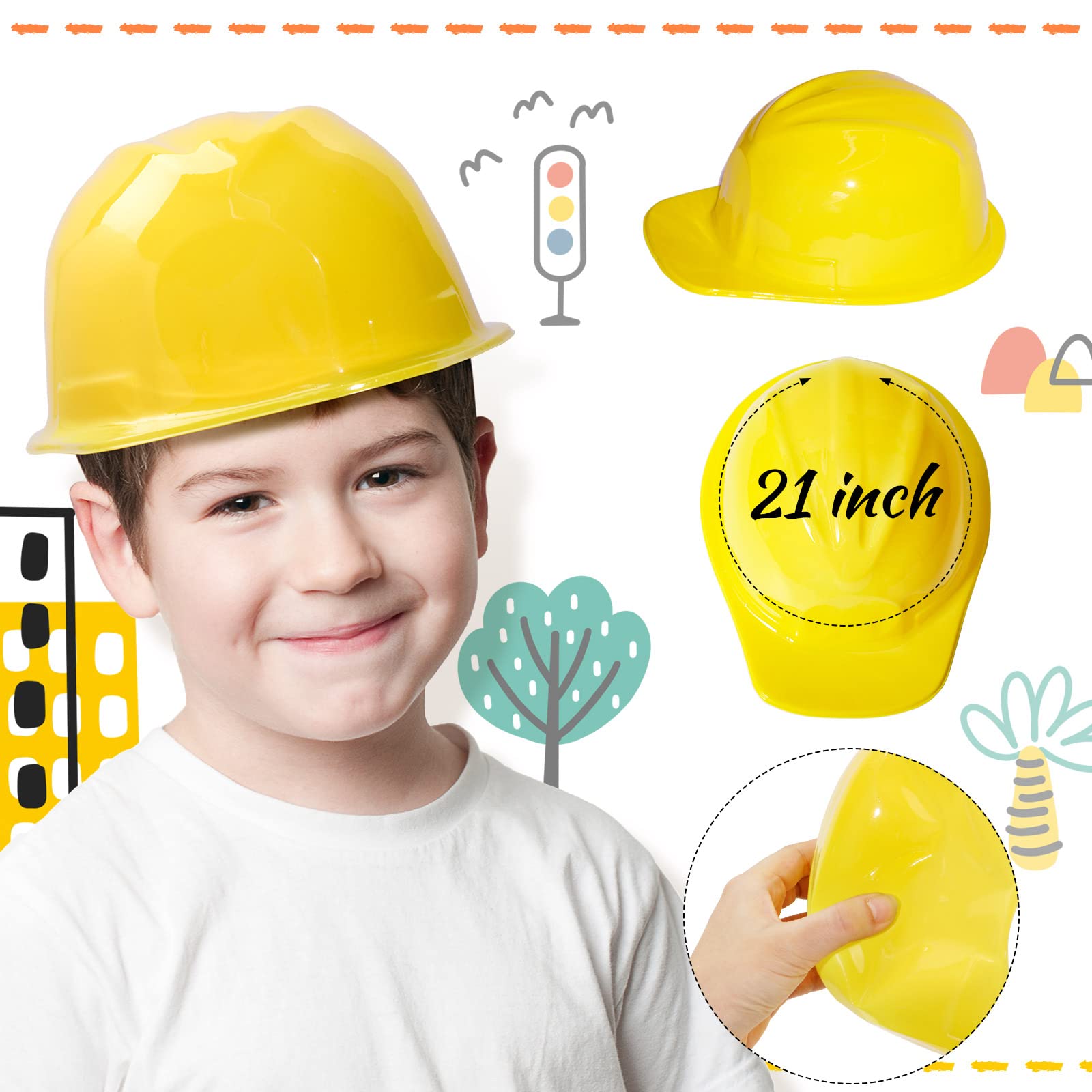 SATINIOR 24 Pieces Construction Worker Costume Role Play Set Including Construction Vest and Hat Birthday Party Costume Supplies for Dressing Party