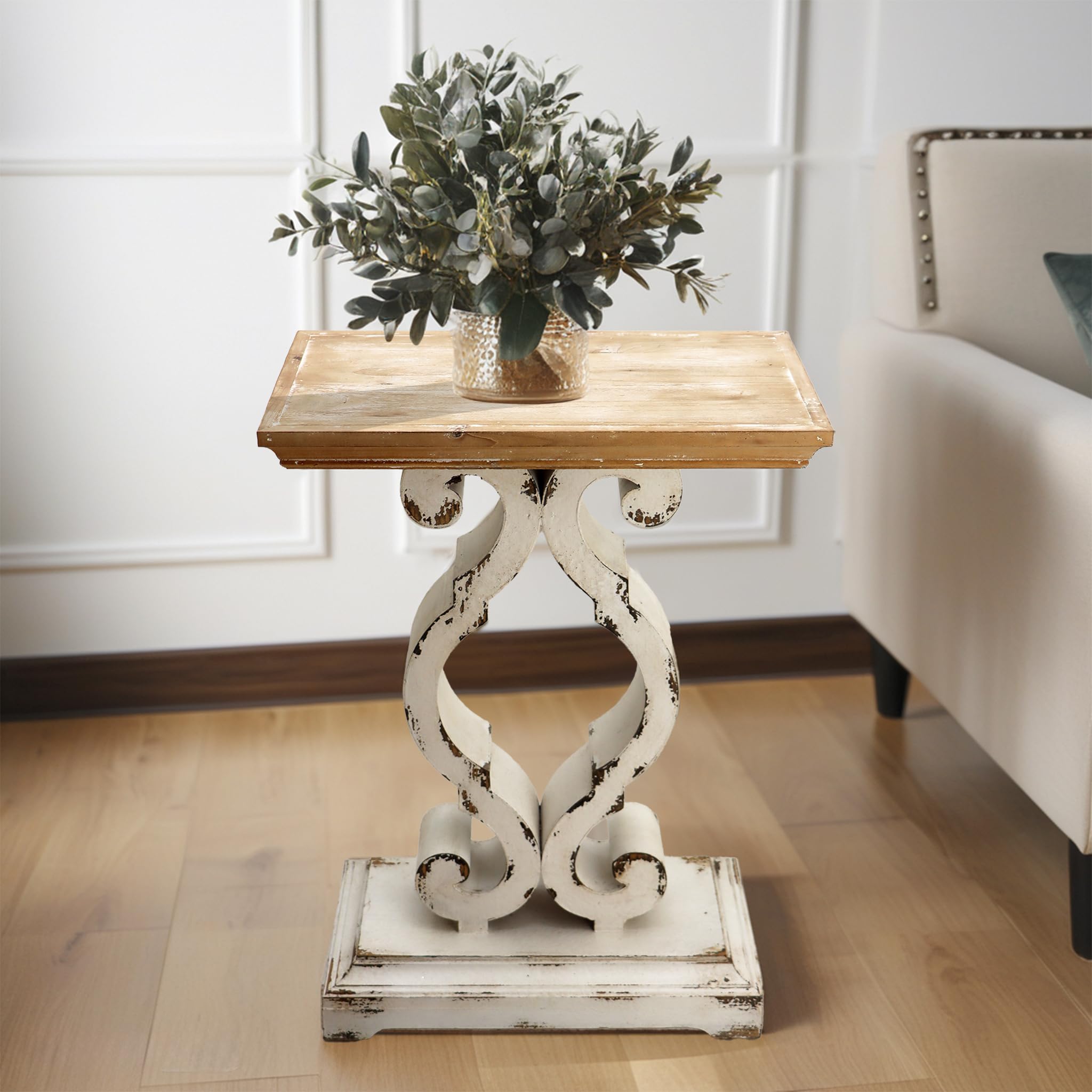 PARISLOFT Rustic Farmhouse Accent End Table, Natural Wood Side Table Nightstand for Dinning or Living Room 19.75 x 11.75 x 27.5 Inches