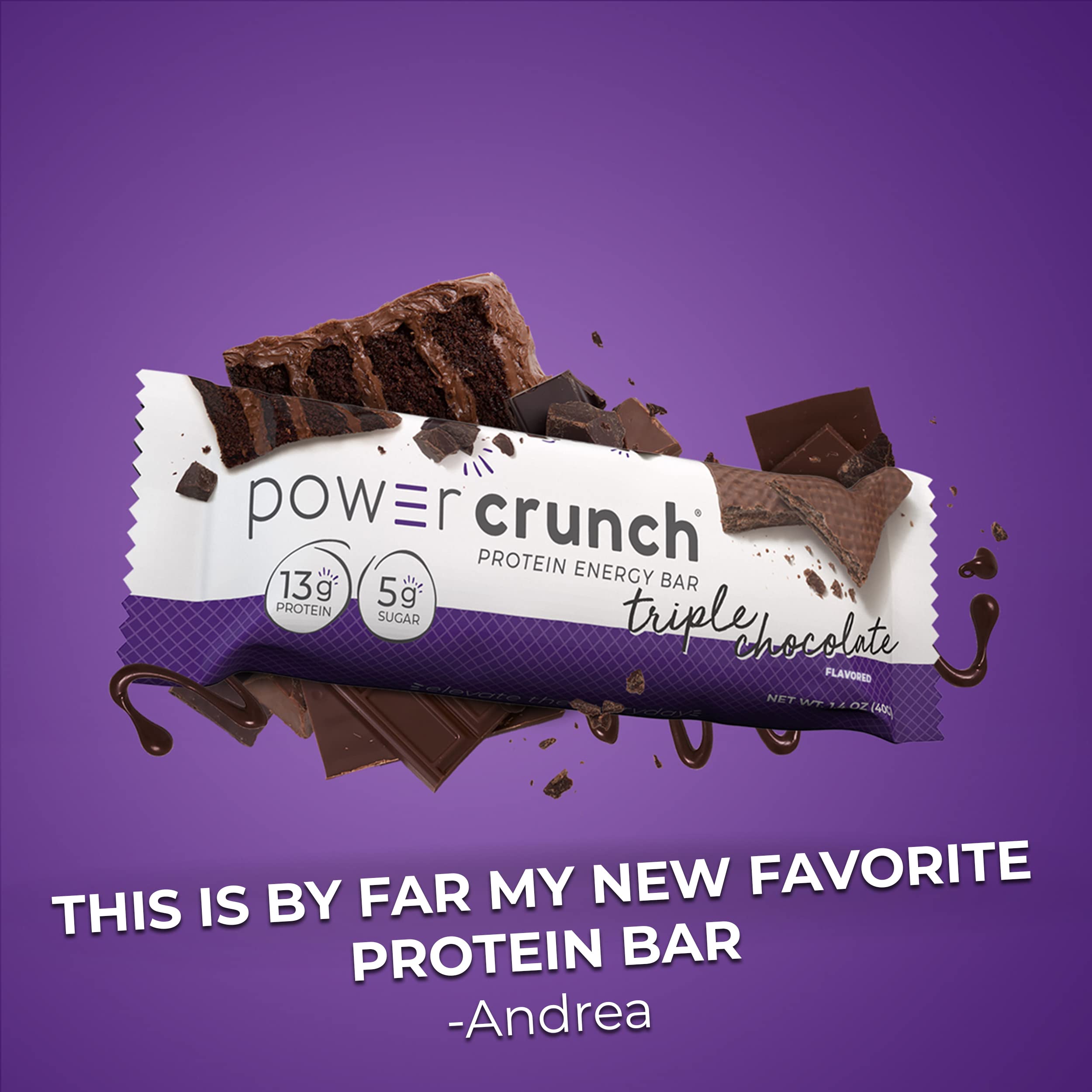 Power Crunch Protein Wafer Bars, High Protein Snacks with Delicious Taste, Triple Chocolate, 1.4 Ounce (12 Count)