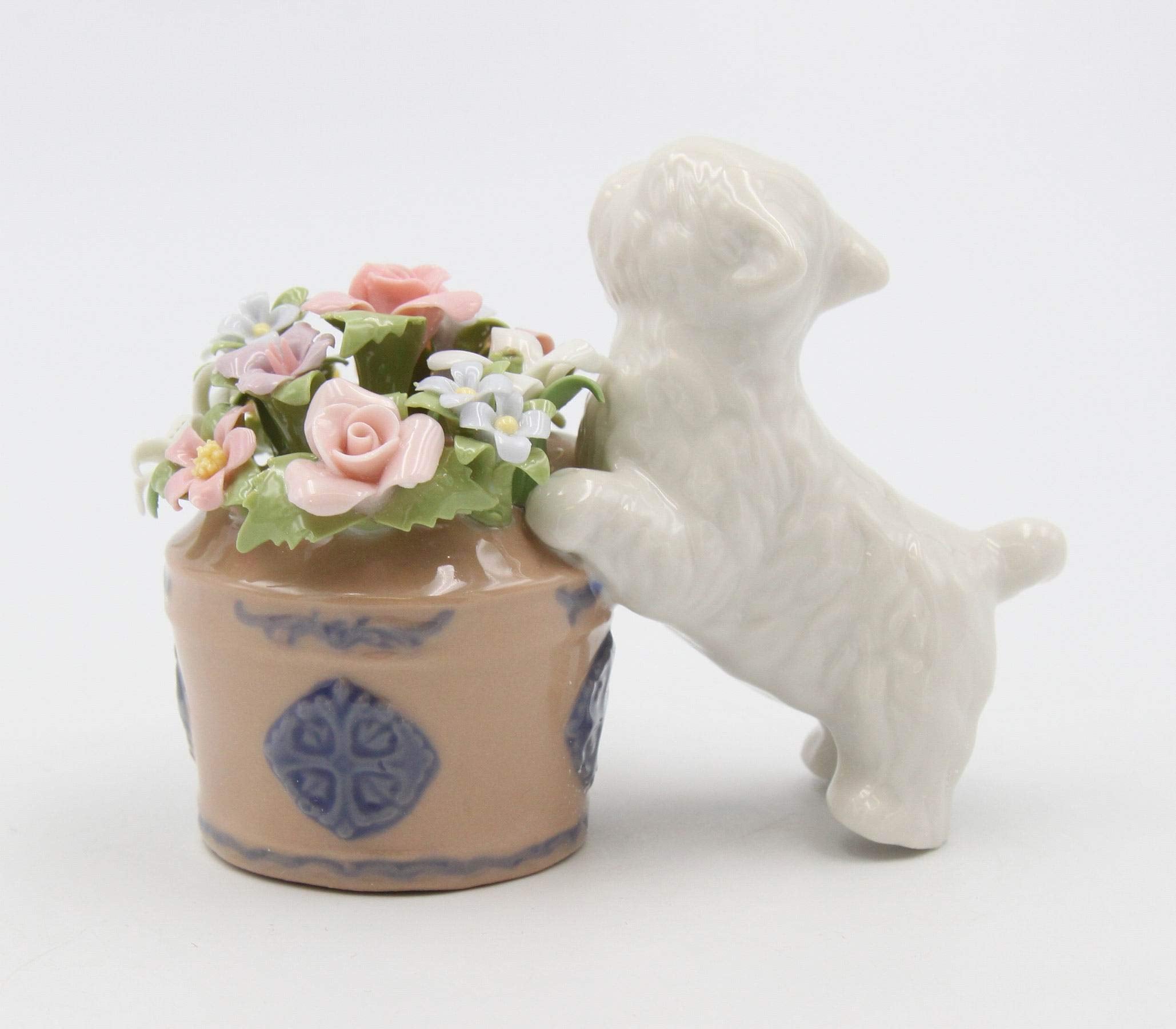 Cosmos Gifts Fine Porcelain Westie Western Terrier Dog with Flower Pot Figurine, 4-1/8"