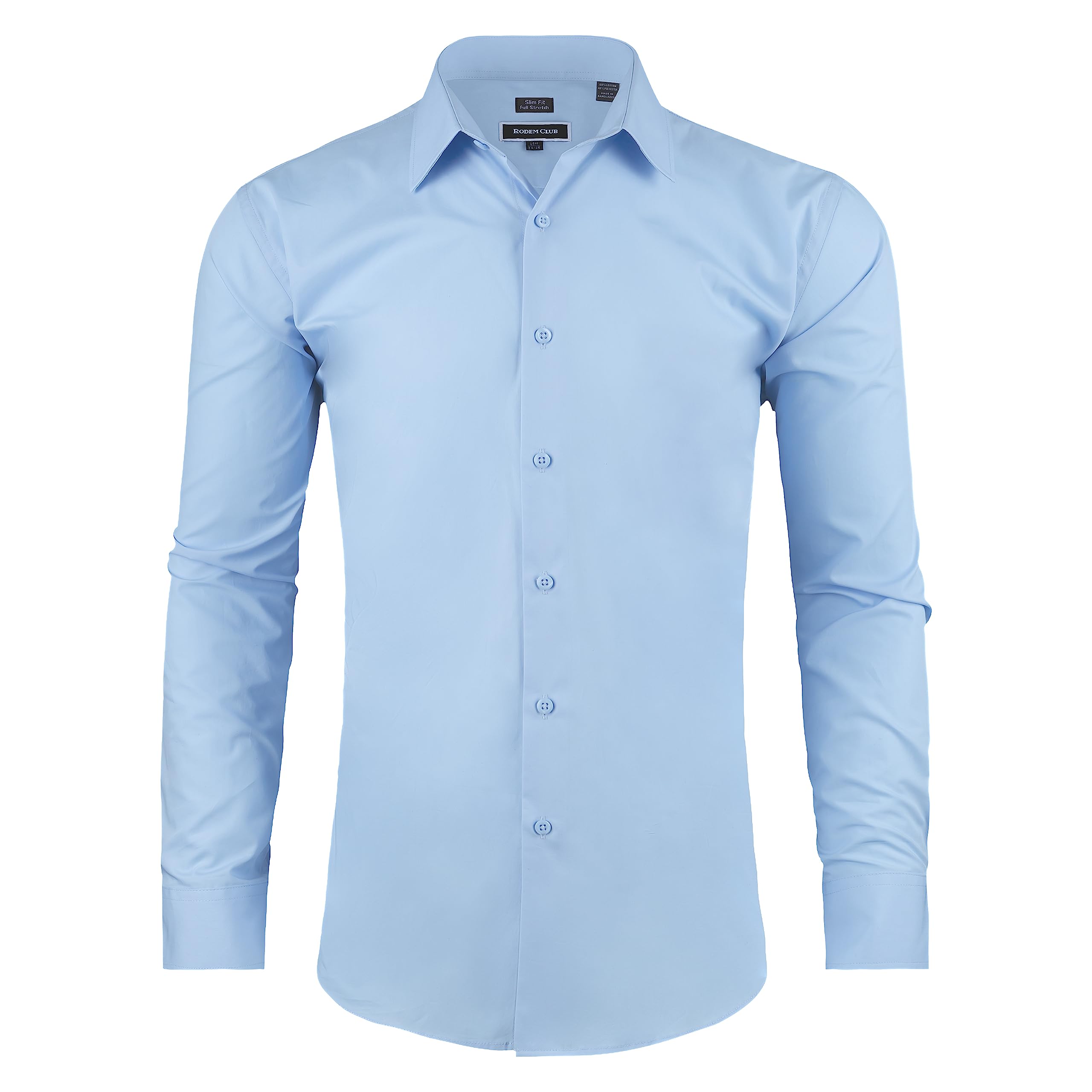 RODEM CLUB Men's Dress Shirt Slim Fit Long Sleeve Full Stretch Wrinkle-Resistant Business Casual Solid Button Down Shirts (Light Blue, 17" Neck 34"-35" Sleeve)