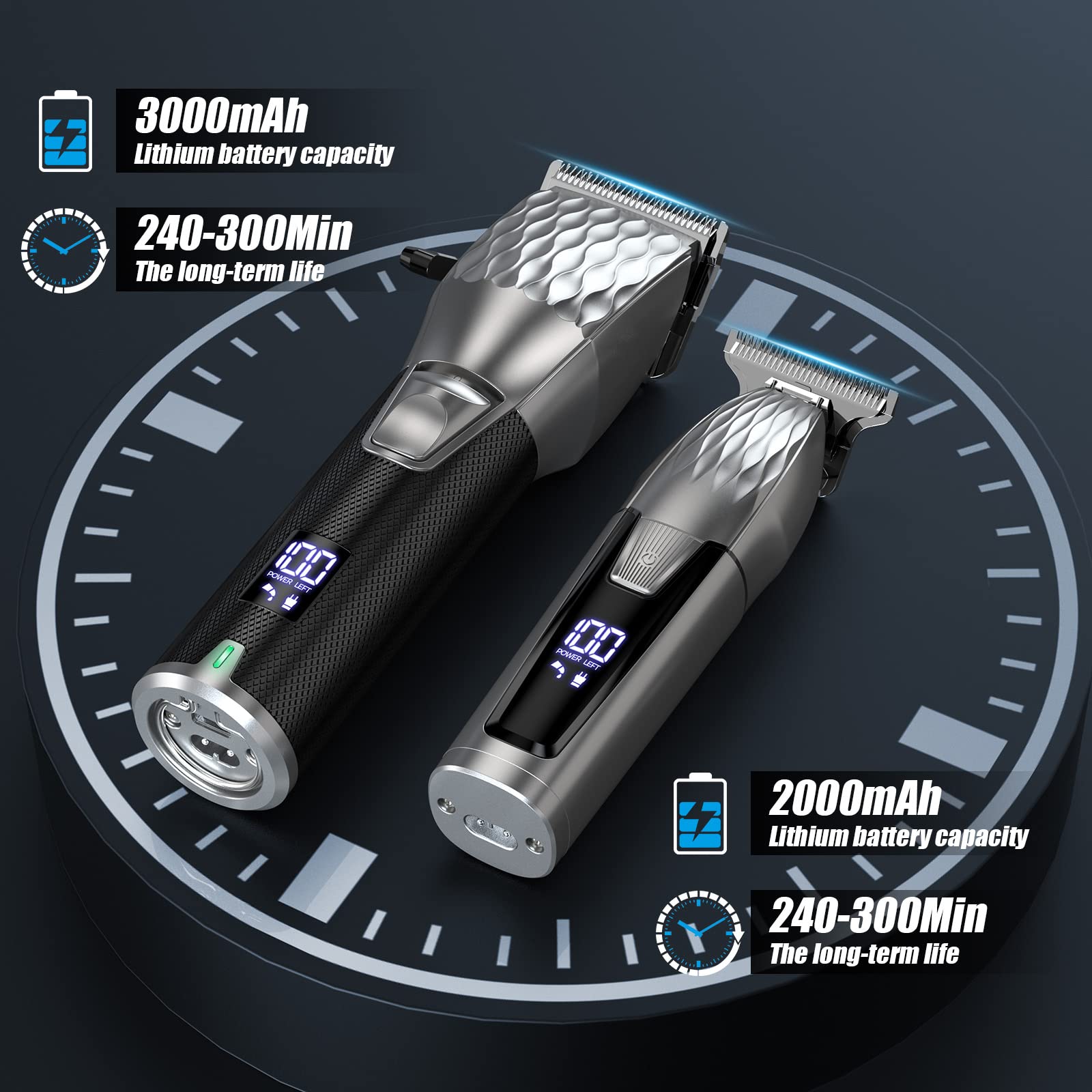 Zaekary Professional Hair Clippers for Men, Professional Barber Clippers and Trimmer Set, Cordless Beard Trimmer Haircut Grooming Kit Gift for Men Women Kids Grey