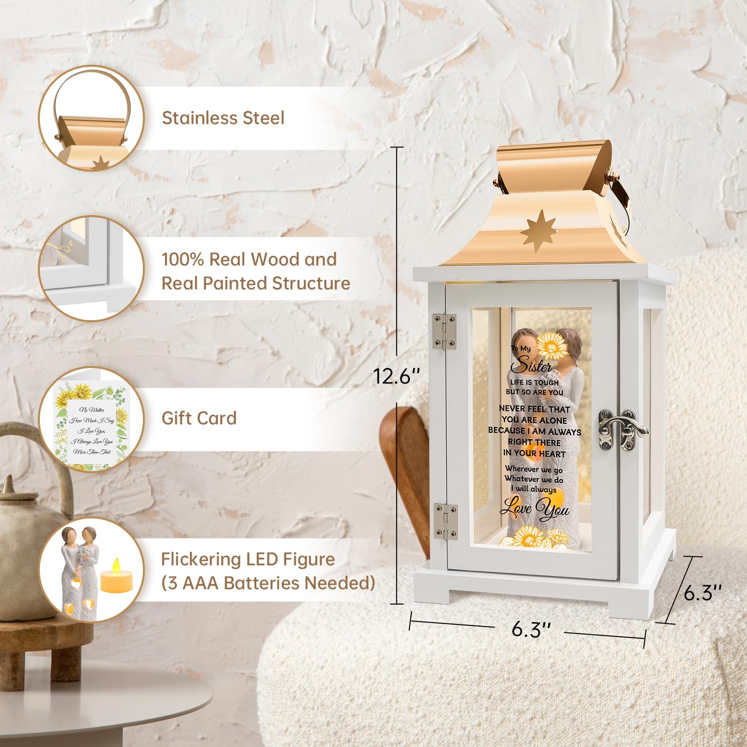 Homazing Sister Gifts Lantern - Unique Sister Gifts from Sister, Birthday Gifts for Sister Best Sister Gift Ideas for Mothers Day Christmas Thanksgiving Sisters Figurine Lantern Gifts from Sister