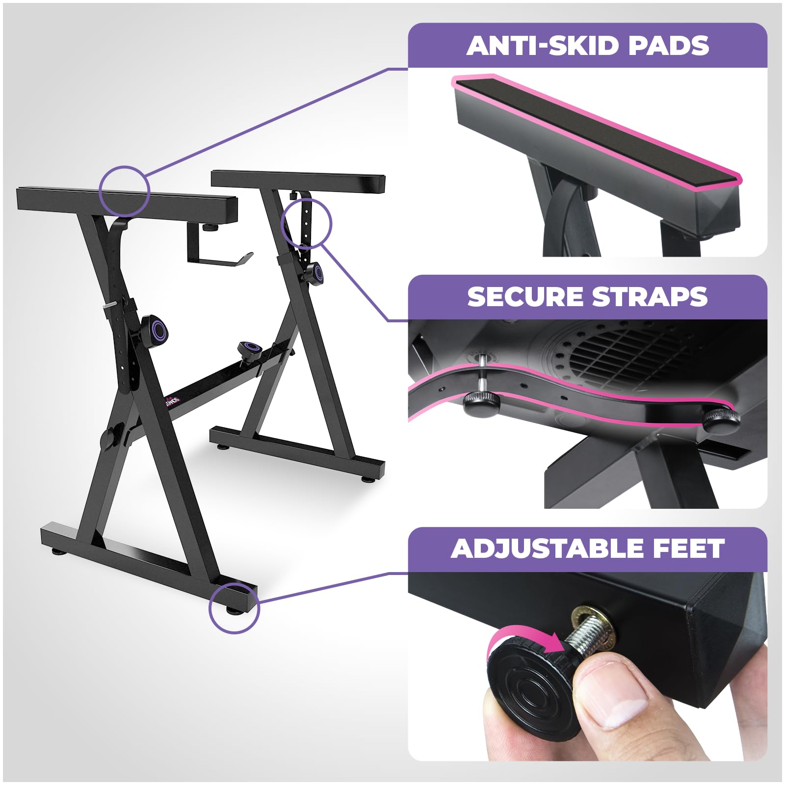 Liquid Stands Dual Piano Keyboard Stand with 2nd Tier - Z Style Adjustable and Portable 2 Tier Heavy Duty Music Stand for Synths and Electric Digital Keyboards - Fits 54 61 88 Key Pianos