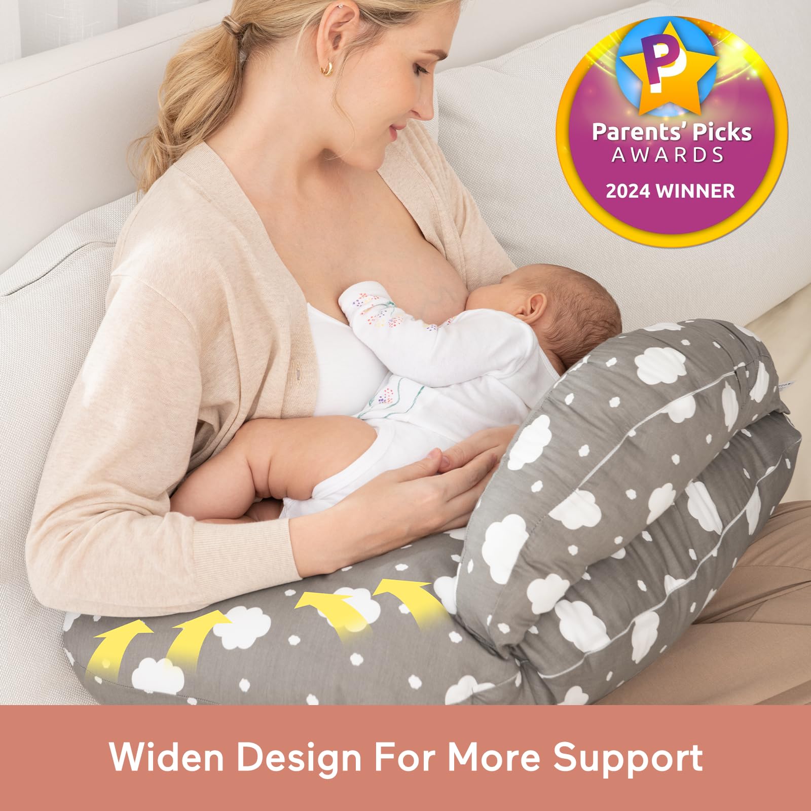 Momcozy Nursing Pillow for Breastfeeding, Original Plus Size Breastfeeding Pillows for More Support for Mom and Baby, with Adjustable Waist Strap and Removable Cotton Cover, Grey