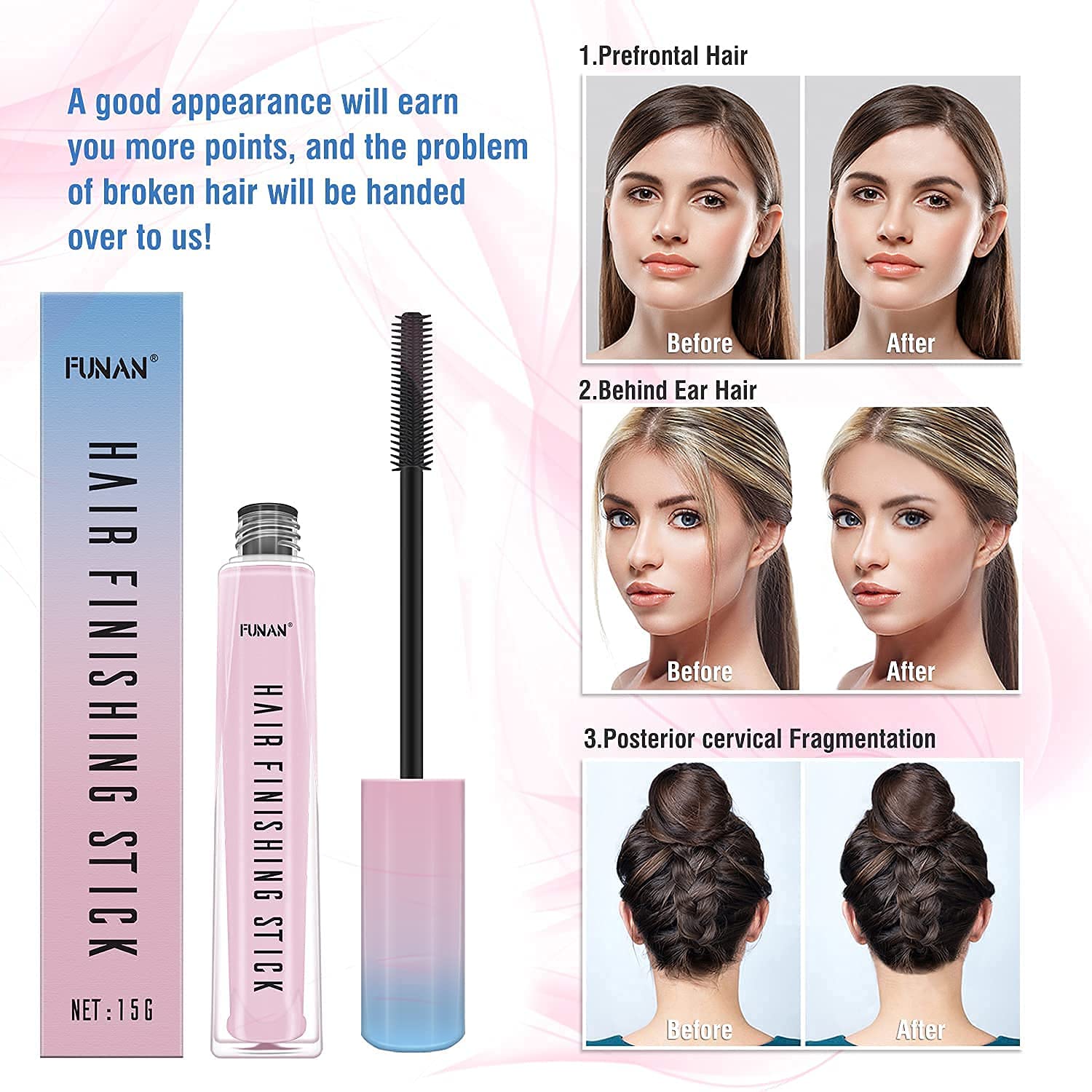 FUNAN Hair Finishing Stick 2 Pack for Small Broken Hair Cream/ Gel for Women Naturally Refreshing, Non-Greasy and Non-Sticky