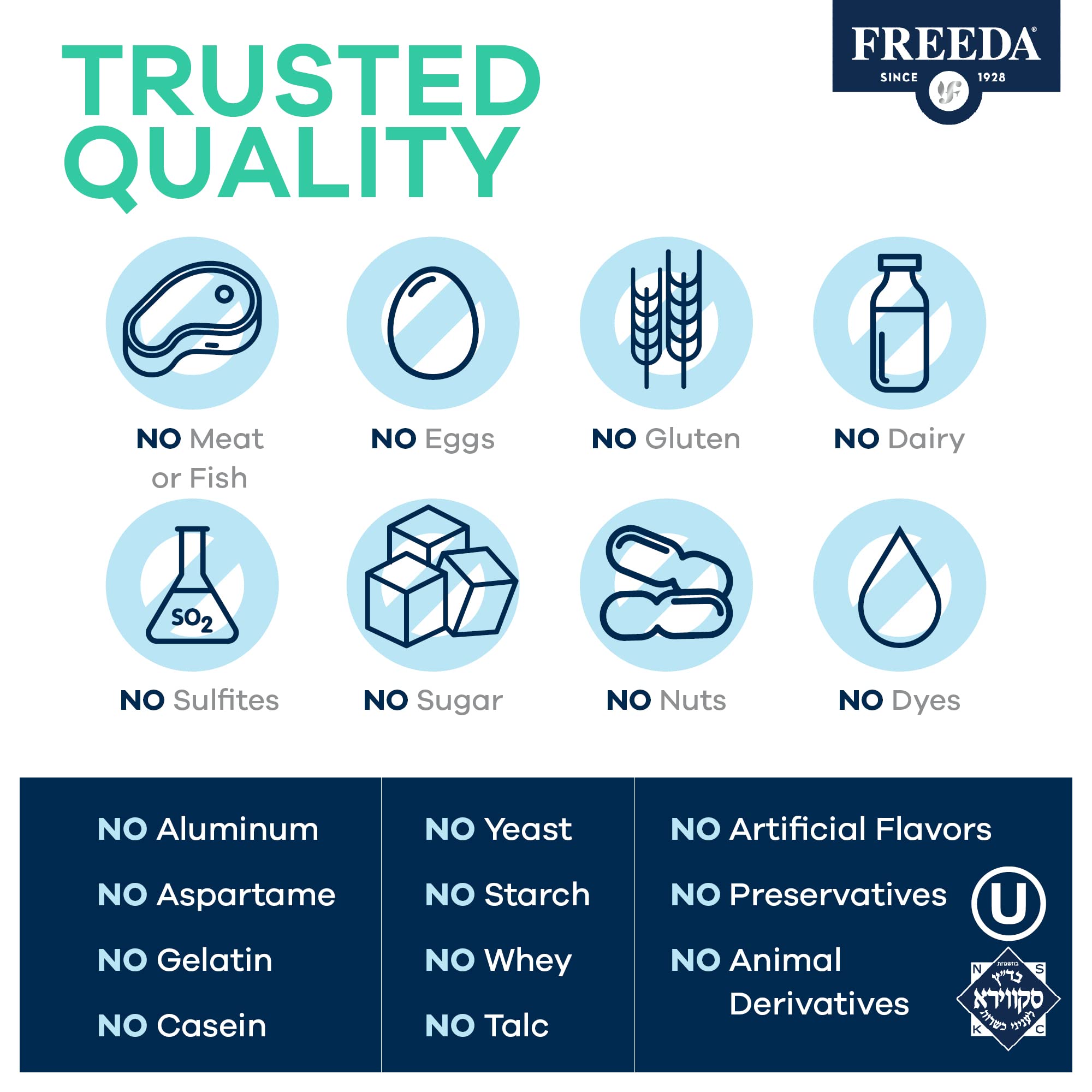 FREEDA Vitamin B Complex - Super Quints B-50 - Kosher Super B Complex Vitamin Supplement for Women & Men with Vitamin B1 Vitamin B2 Vitamin B3 Vitamin B6 Vitamin B12 Plus Folic Acid, 100 Capsules