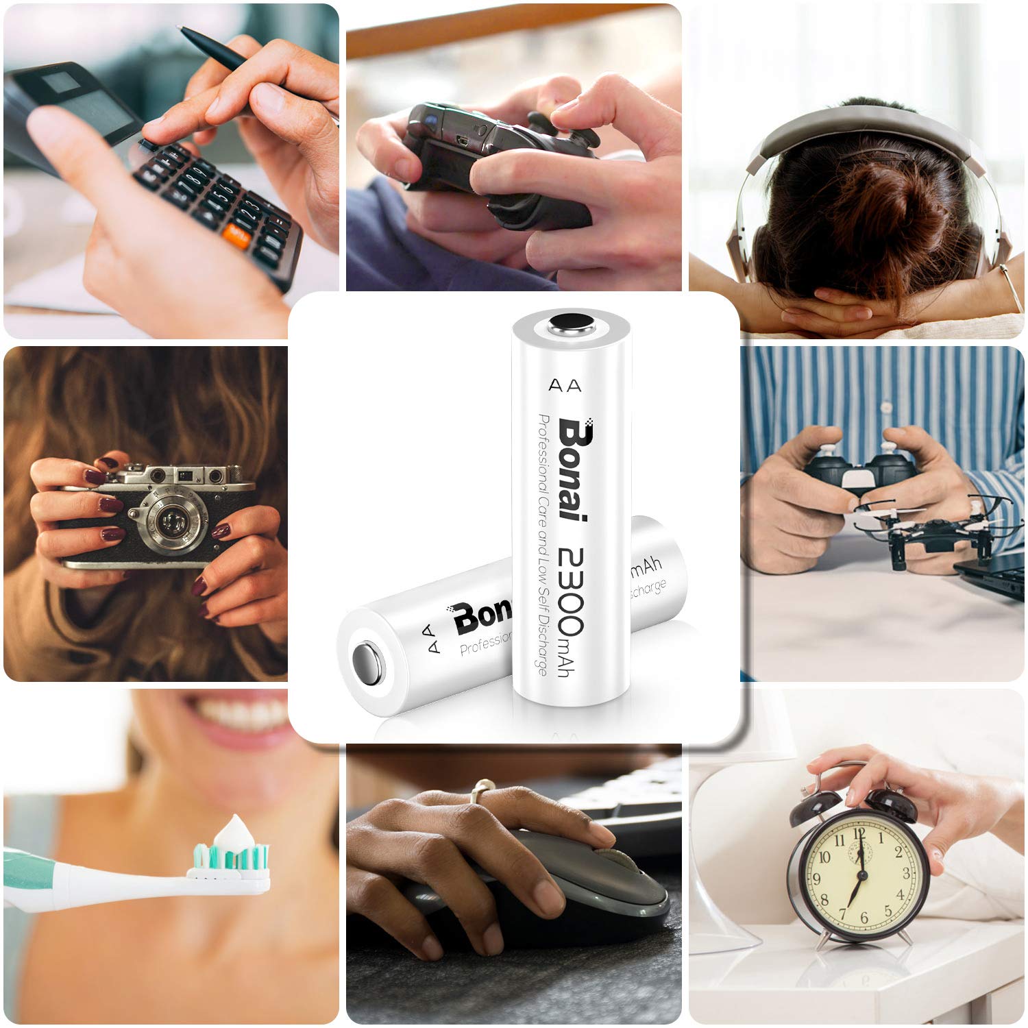 BONAI Rechargeable AAA Batteries • 1100 MAh • NiMH High-Capacity • Recharge up to 1200x • 16-Pack Pre-Charged