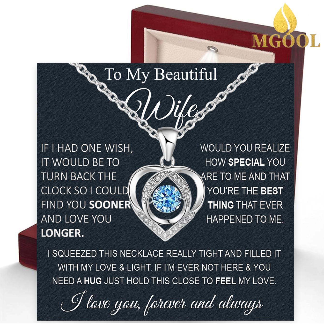 Valentine's gifts Wife Necklace From Husband To My Wife Necklace Soulmate Necklace For Women Future Wife Jewelry Birthday Gifts For Girlfriend Message Card and LED Box, Sterling Silver, Cubic Zirconia