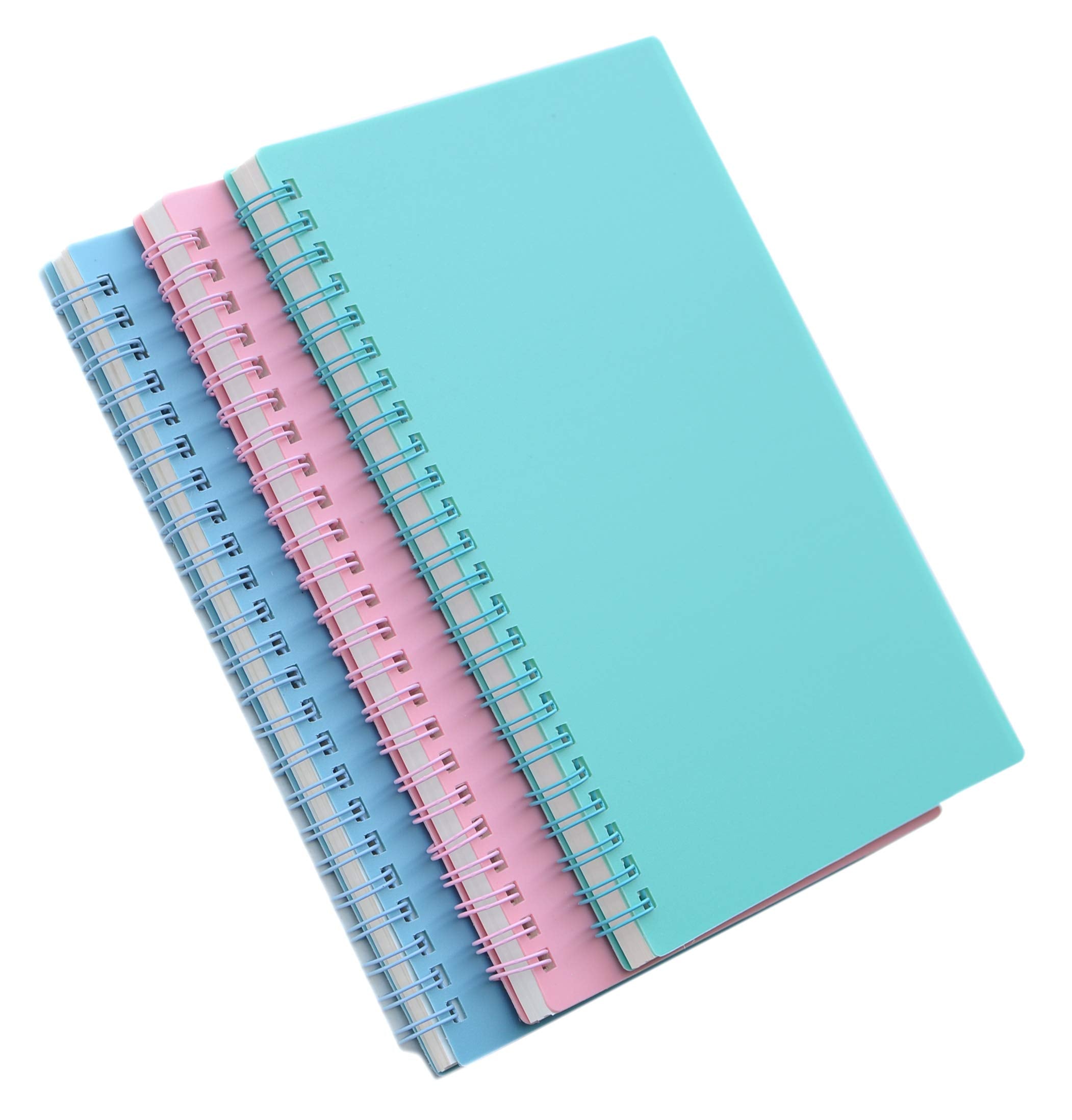 Yansanido Spiral Notebook, 3 Pcs A5 Thick Plastic Hardcover 8mm Ruled 3 Color 80 Sheets -160 Pages Journals for Study and Notes (Light Pink,Light Green,Light Blue, A5 5.7" x 8.3"-Ruled)