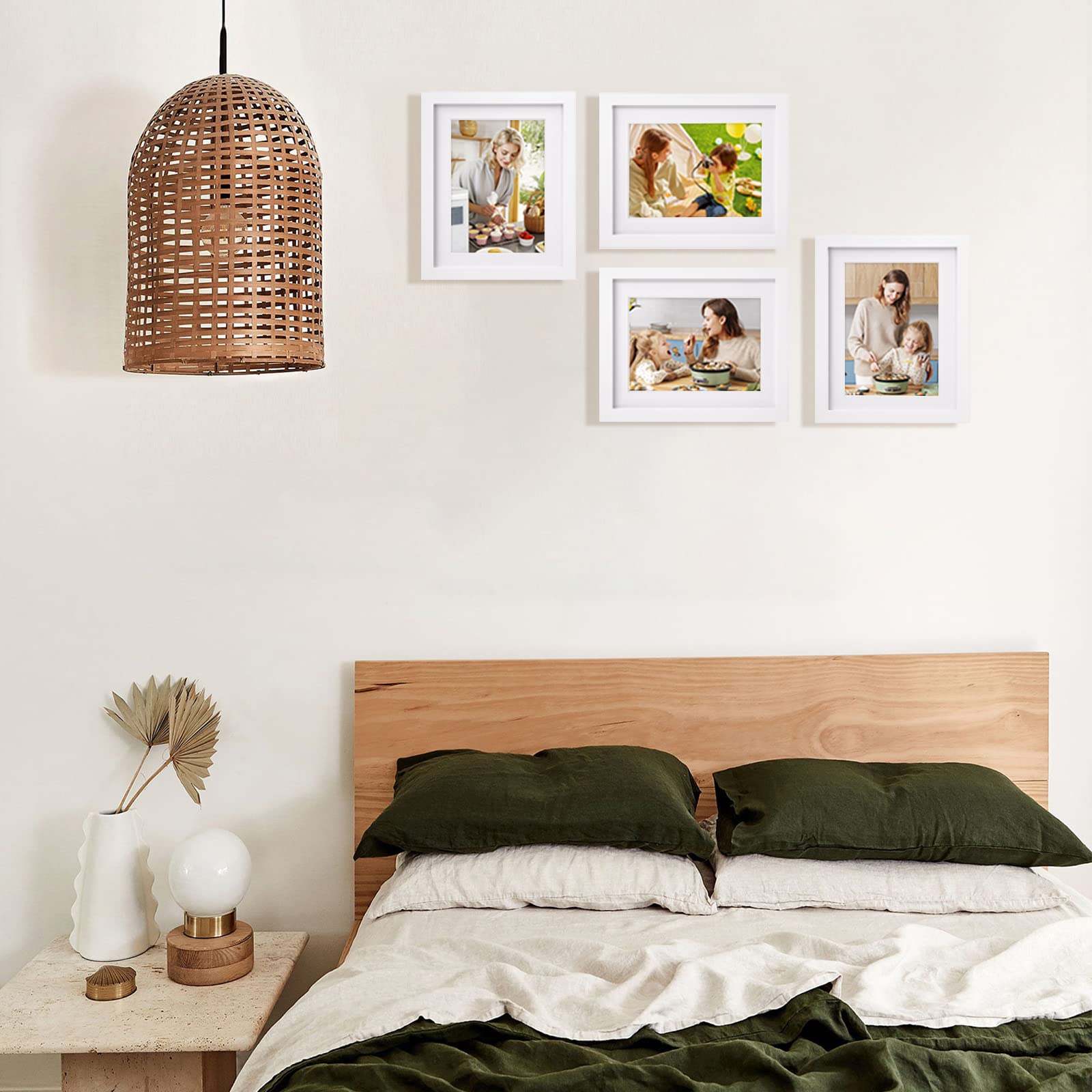 Egofine 8x10 Picture Frames Set of 4, Made of Solid Wood Covered by Plexiglass 4x6 and 5x7 with Mat or 8x10' without Mat, for Table Top Display and Wall Mounting Photo Frame White