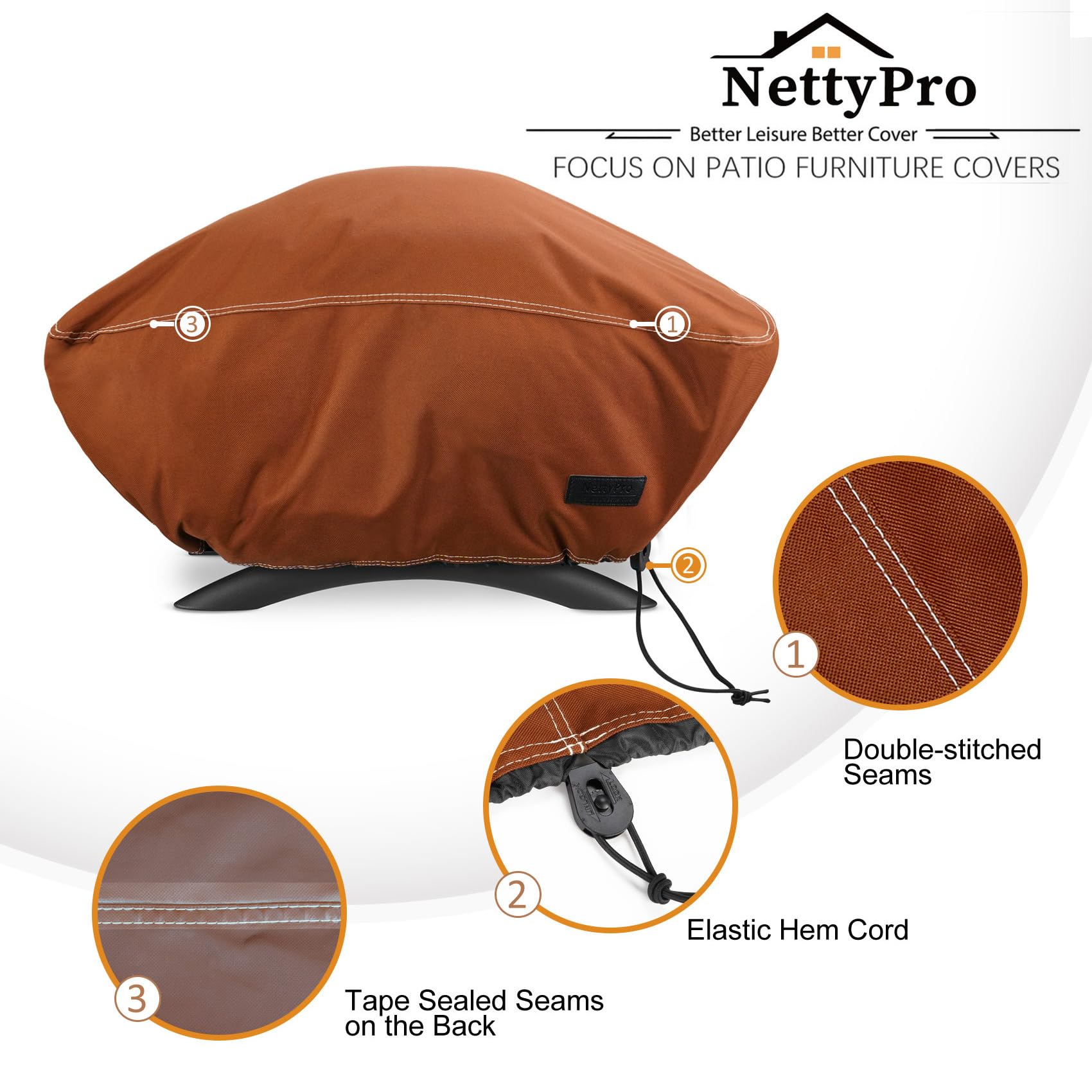 NettyPro Grill Cover for Small Q Series Grills, Waterproof Heavy Duty Portable Grill Cover for Q 2400 Series and Baby Q Gas Grill, Brown