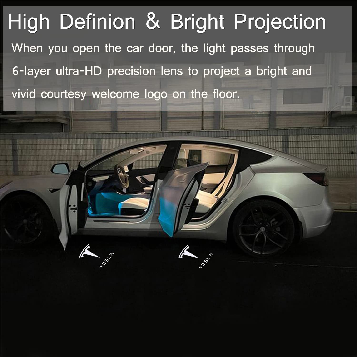 Meagkka Car Door Lights for Model S/3/X/Y Logo Projector 4 Pack Tesla Puddle Lights LED Welcome Lights Ghost Shadow for Model 3/S/Y/X Accessories