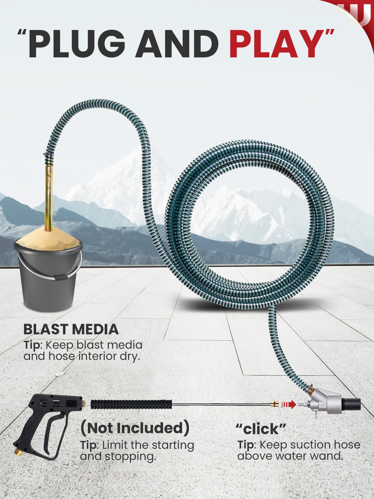 WOJET Pressure Washer Sandblasting Kit, Wet Sand Blaster for Pressure Washer up to 5000 PSI, 1/4" QC, No Dust, Power Washer Sandblasting Kit with 25’ Hose, Power Sand Blaster for Home & Commercial Use