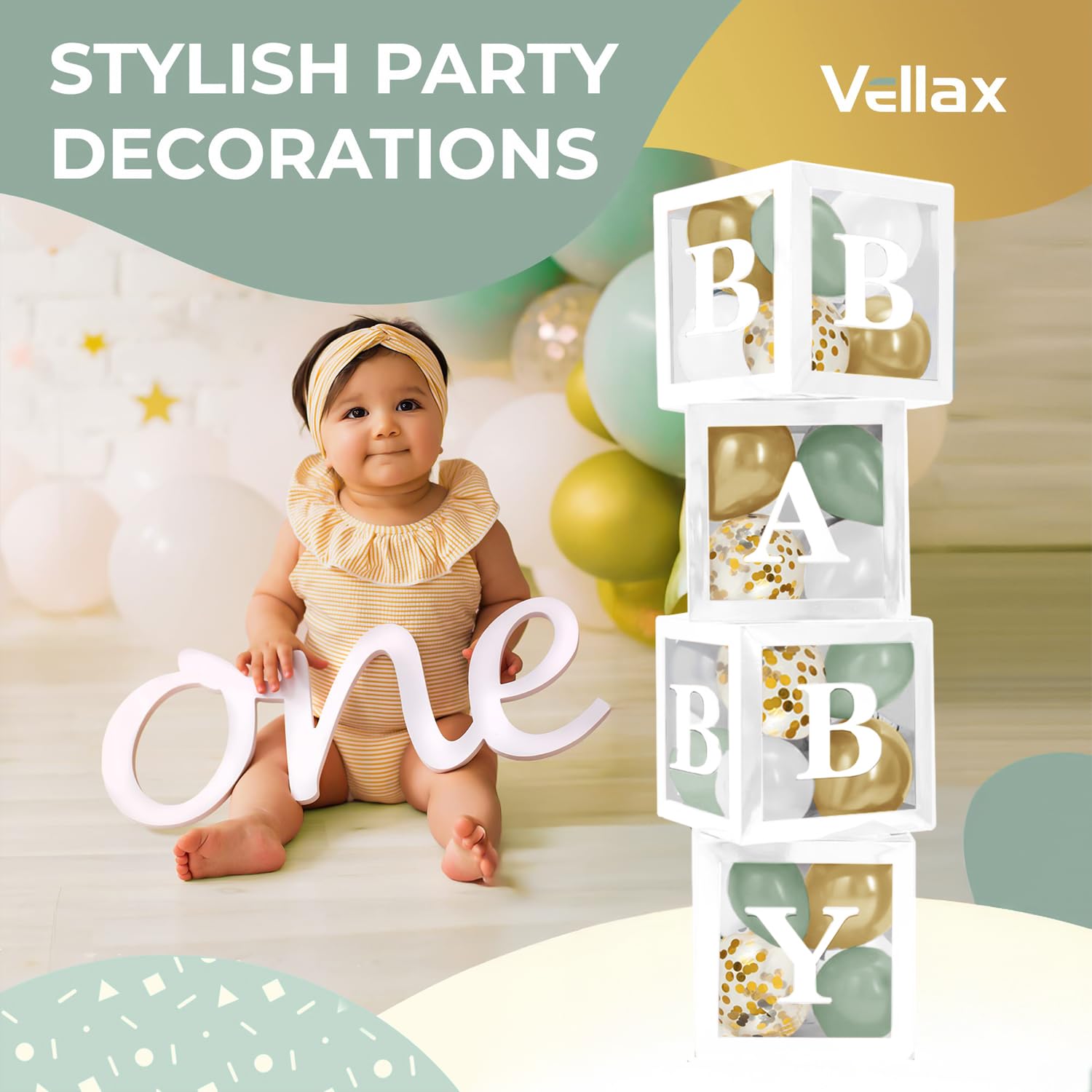 Balloon Garland Arch Kit Sage Green, White, Metallic Gold & Confetti Balloons & White Boxes with Sage-Green, Gold, Gold Confetti, and White Balloons