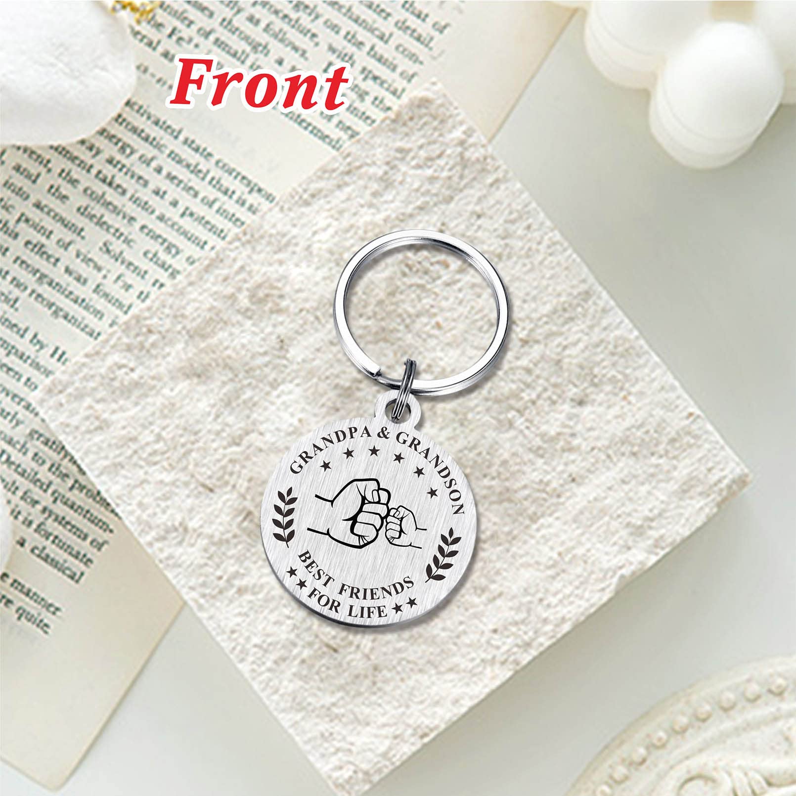 BAZLJY Fathers Day Grandpa Gifts from Grandson - Father's Day Gifts for Grandpa Keychain - Grandpa Birthday Christmas Gifts Persent Key RingFathe