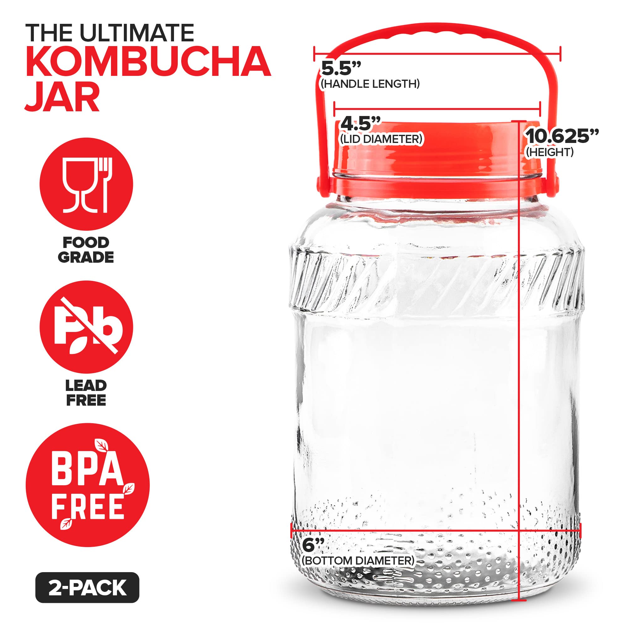 1 Gallon Glass Jar With Lid (2 Pack) 128 oz Large Mason Jars Wide Mouth for Sun Tea, Big Kombucha Jugs for Fermentation, Kimchi Container, Cabbage, Tomatoes, Pickles, Hot Peppers, Duck Eggs