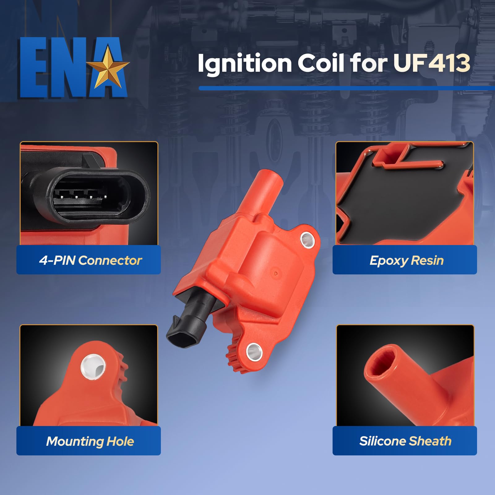 ENA Set of 8 UF413 Ignition Coil with 8mm 748UU Spark Plug Wires Compatible with Cadillac Chevrolet Chevy GMC Canyon Tahoe LaCrosse Escalade Express Savana Silverado SSR Yukon CTS 4.8L 5.3L 6.0L 6.2L