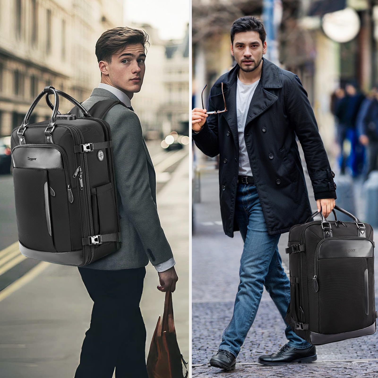 Taygeer Expandable Carry on Backpack, TSA Approved Personal Item Travel Backpack with Shoe Compartment & 2 Packing Cubes, Anti-Theft Luggage Back Pack with Lock & Phone Pouch for Men Women, Black