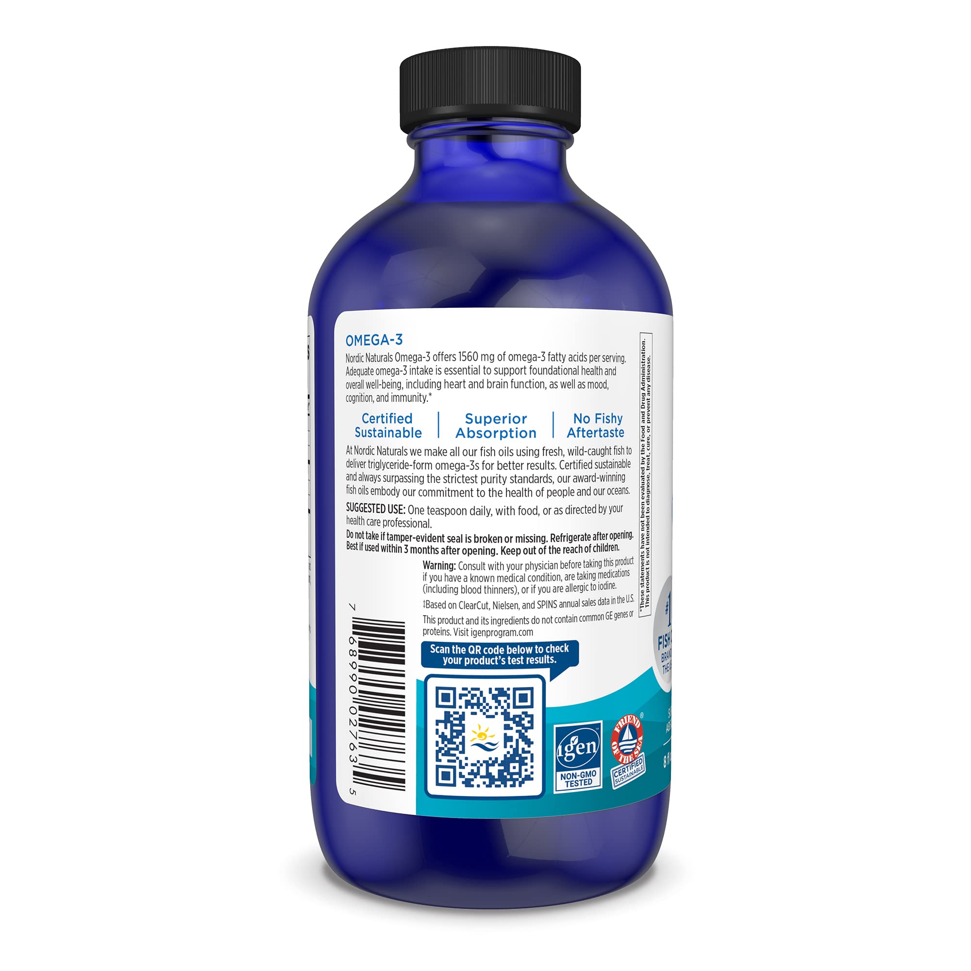 Nordic Naturals Omega-3, Lemon Flavor - 8 oz - 1560 mg Omega-3 - Fish Oil - EPA & DHA - Immune Support, Brain & Heart Health, Optimal Wellness - Non-GMO - 48 Servings