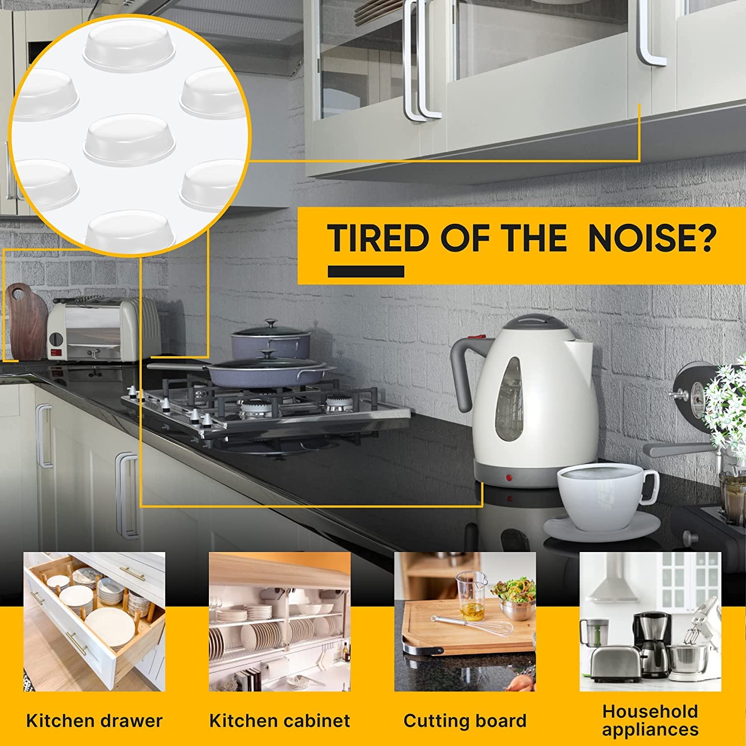 Vellax Clear Cabinet Door Bumpers 128 Pcs & Black Cabinet Door Bumpers 128 Pcs - 0,5" Diameter x 0,14’’