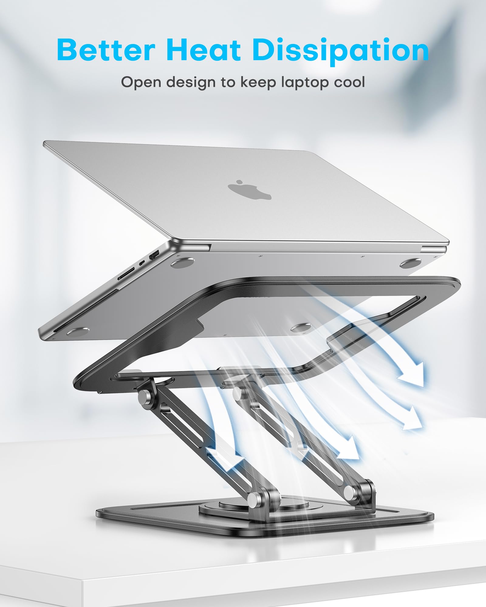 LOXP Adjustable Laptop Stand, Computer Stand with 360 Rotating Base, Ergonomic Laptop Riser Mount for Desk Foldable Protable Computer Desk Fits with MacBook Pro Air (10-16") - Black
