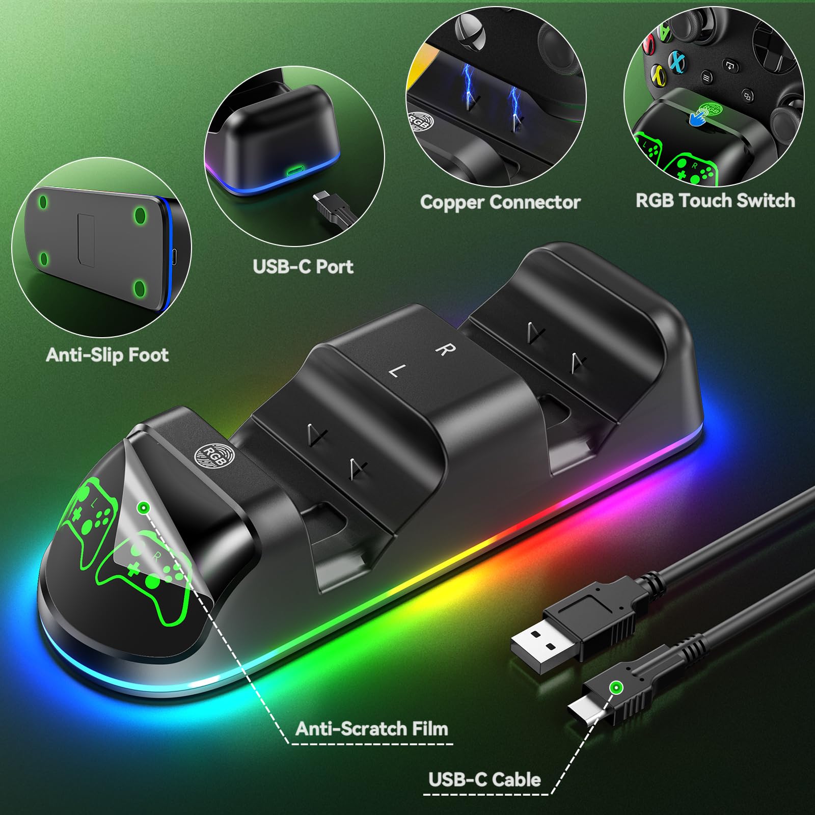 OIVO XSX Controller Charger Station with 2 Packs 4320mWh Rechargeable Battery for Xbox Series X/S/One/Elite/Core Controller, Charging Dock with 4 Packs Covers (1800mAh)
