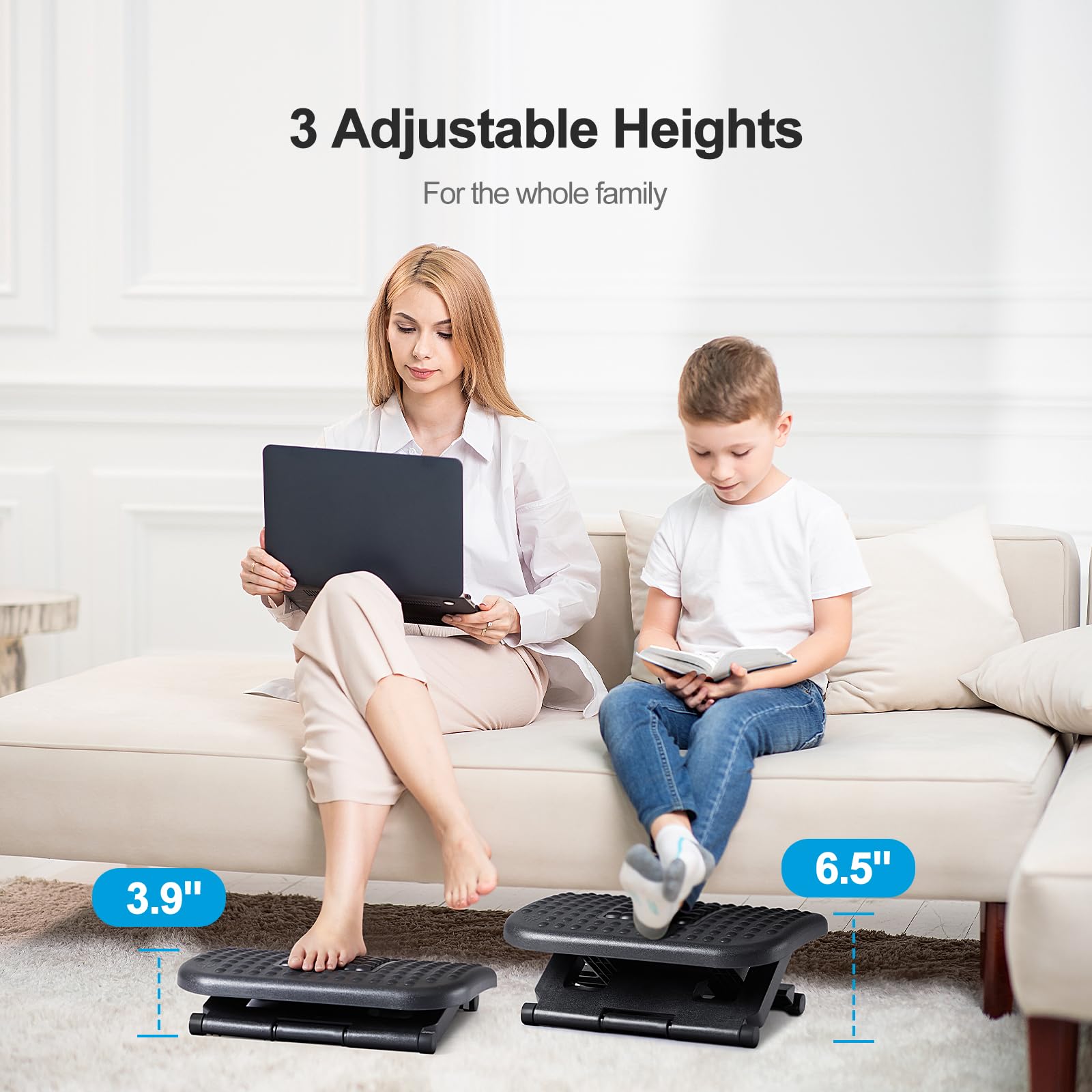 HUANUO Foot Rest for Under Desk at Work, Adjustable Footrest with Massage Texture and Roller, Ergonomic Foot Stool with 3 Height Position, 30 Degree Tilt Angle Adjustment for Home, Office