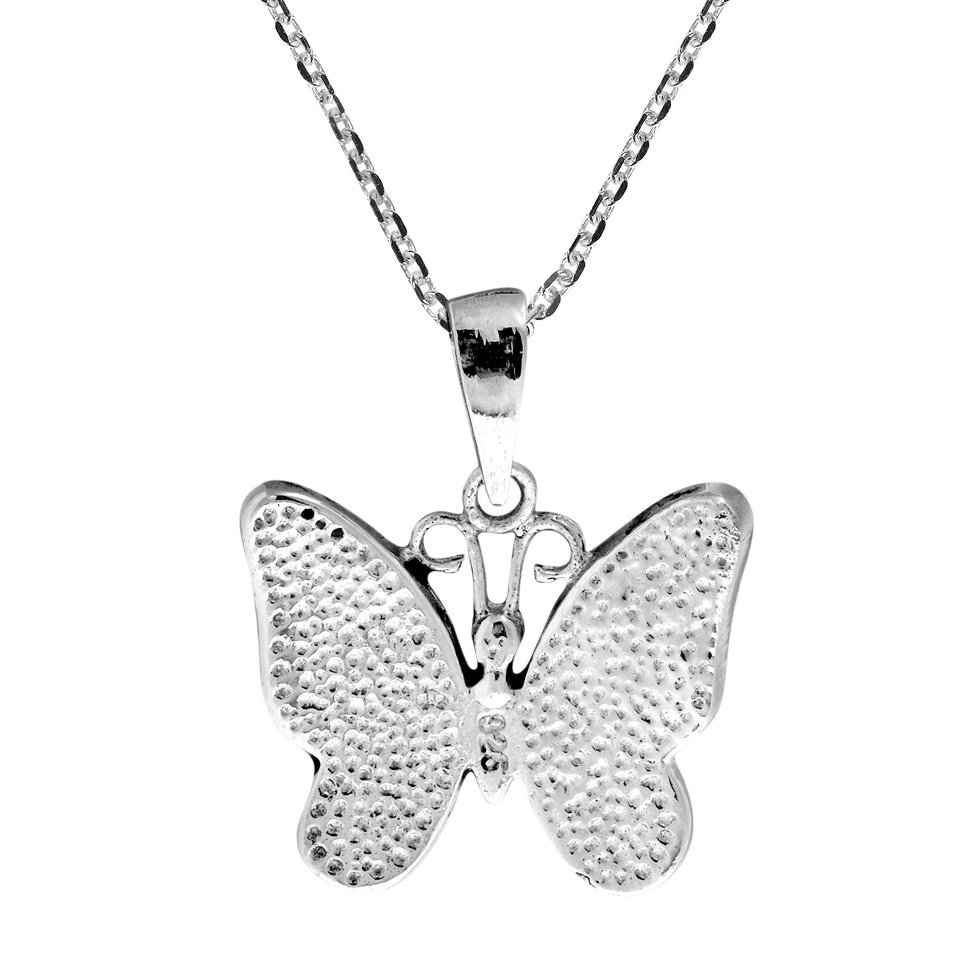 AeraVida Love and Hope Inspired Transformative Butterfly Pendant with Tropical Abalone Seashell Inlays .925 Sterling Silver Chain Necklace