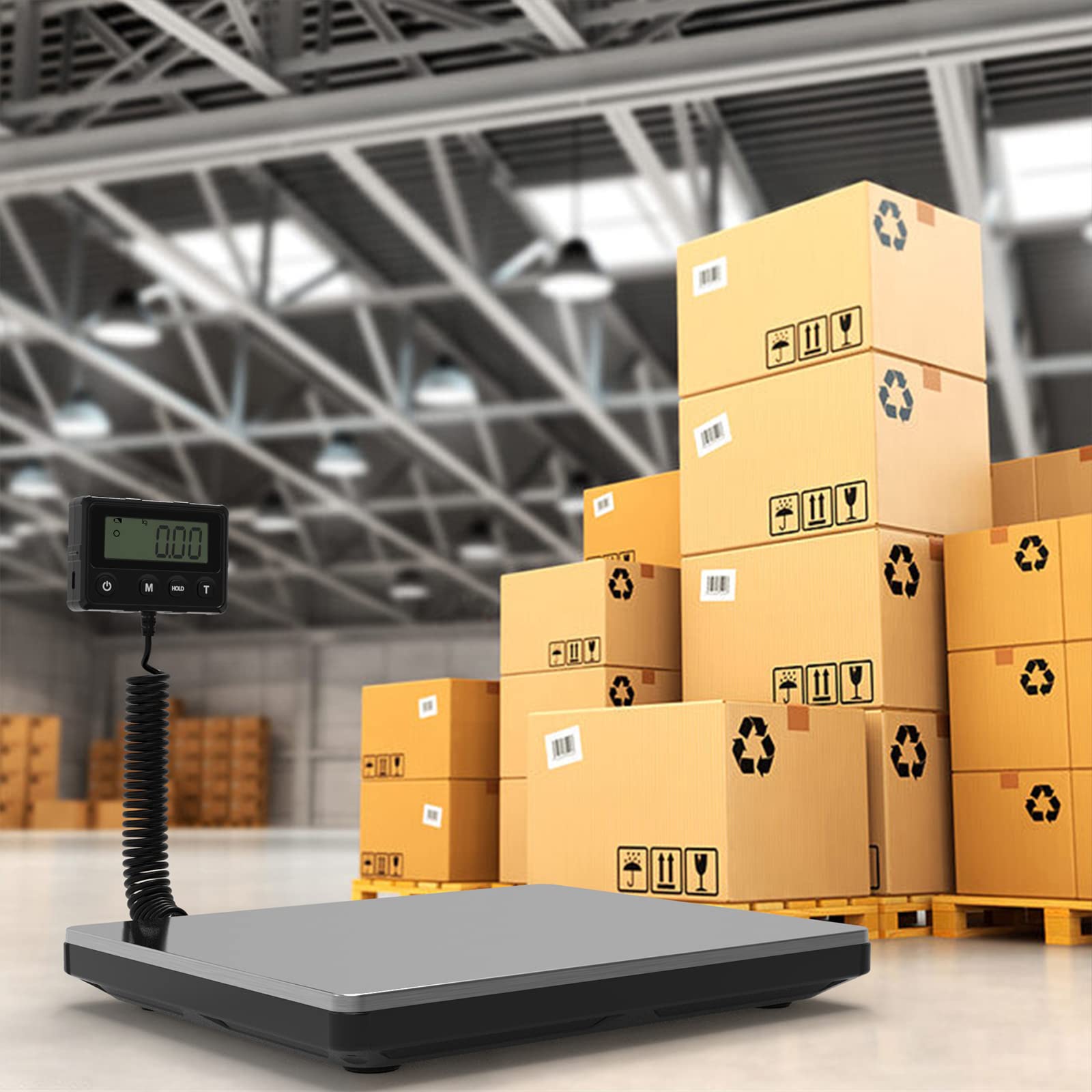 WEIGHTMAN Shipping Scale 440lb (Max.) 5oz (Min.) Heavy Duty Stainless Steel Freight Scale Warehouse Scale Package Scale Farm Scale Industrial Scale Tare/Hold Functions Battery or USB Type-C Powered