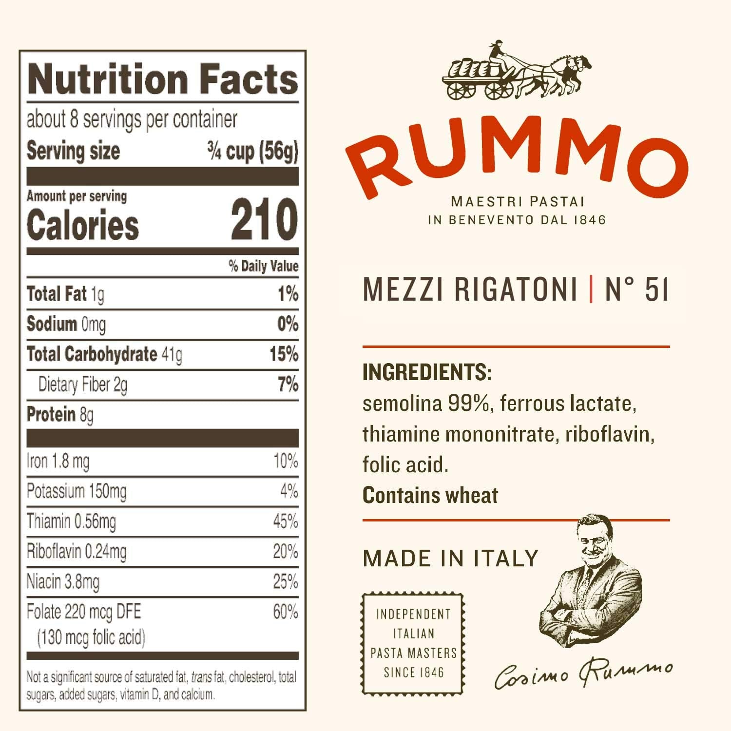 RUMMO Italian Pasta Mezzi Rigatoni No.51, Always Al Dente