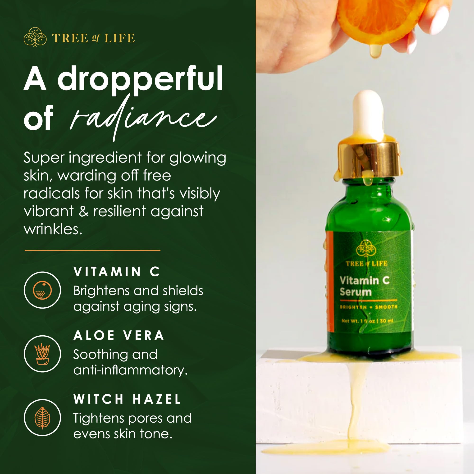 Tree of Life Beauty Vitamin C Skin Care Set, Skin Brightening Face Oil for Dark and Age Spots, Facial Serums for Dry and Sensitive Skin with Hyaluronic Acid & Vitamin E for Soft Smooth Skin, 1 Fl Oz