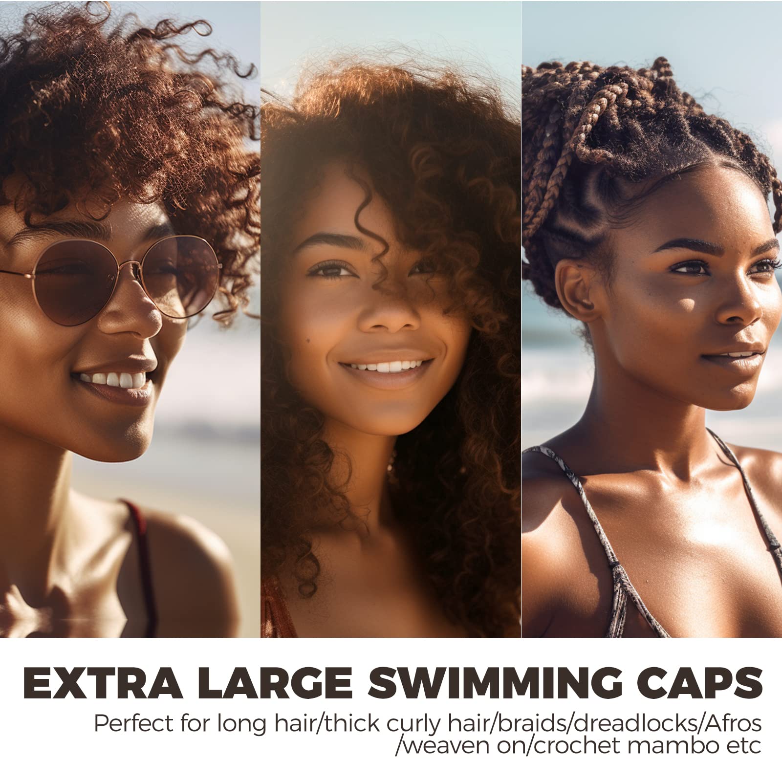 Extra Large Swim Cap - Swim Cap for Long Hair, Dreadlocks, Weaves, Hair Extensions, Braids, Curls & Afros - Silicone Swimming Cap for Women & Men, Keep Hair Dry (XL)